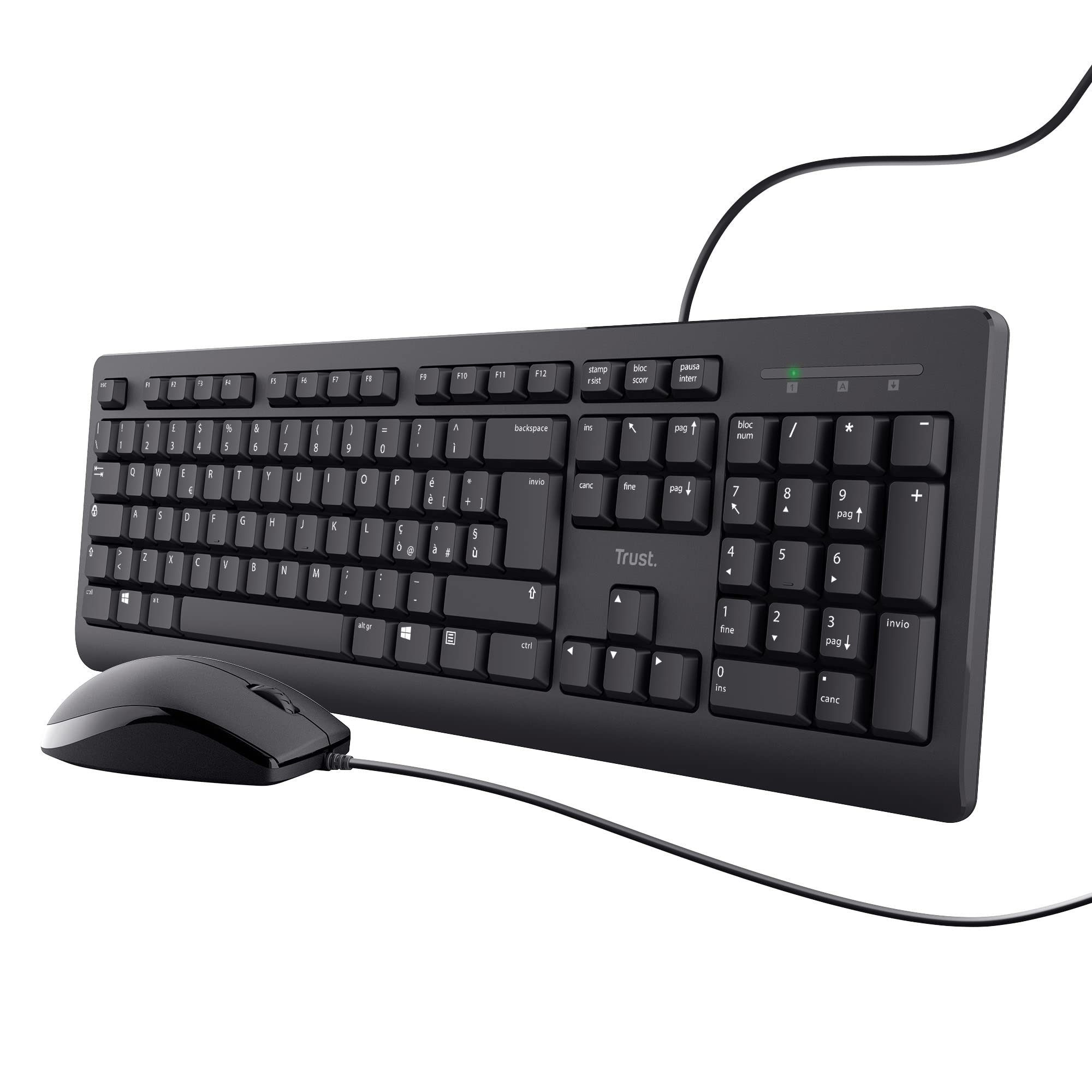 Trust Taro Set Tastiera e Mouse Cablati USB, Nero