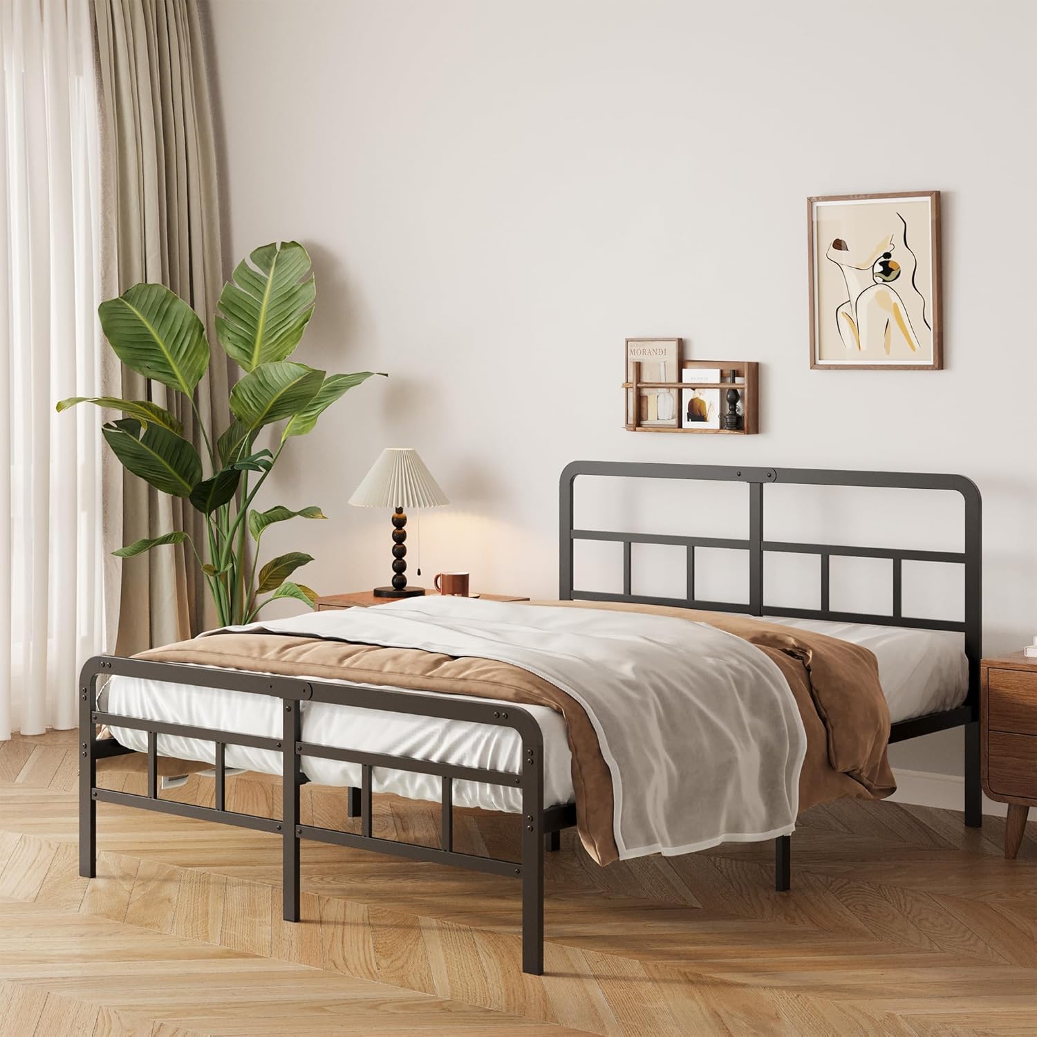 Letto Matrimoniale in Metallo 160x190cm, Nero