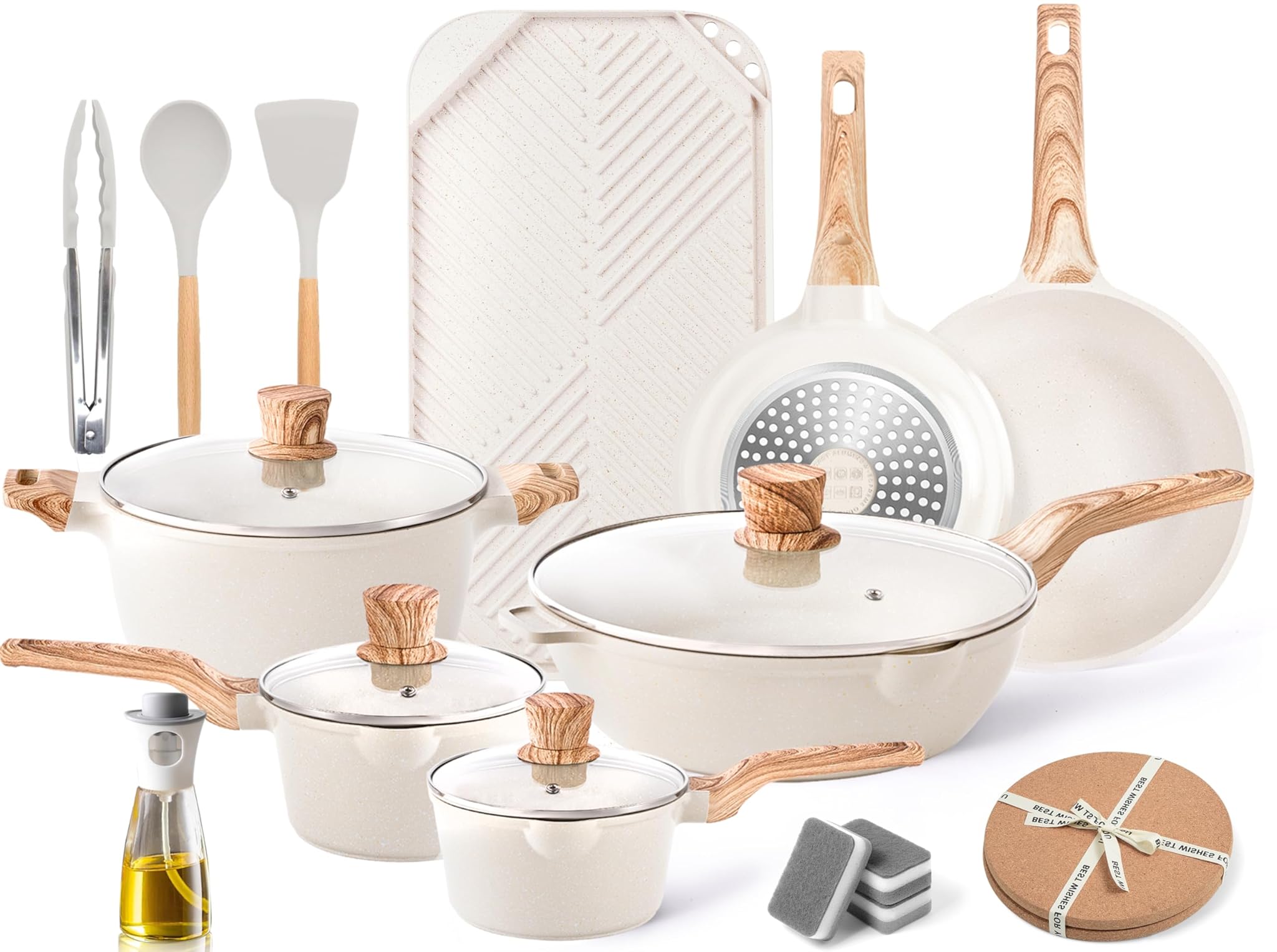 RIOVARM Induzione Set di pentole e padelle con coperchi Antiaderente Set di pentole con padella per grigliare In granito cucina essenziale Pentola Padella per salse Spatole