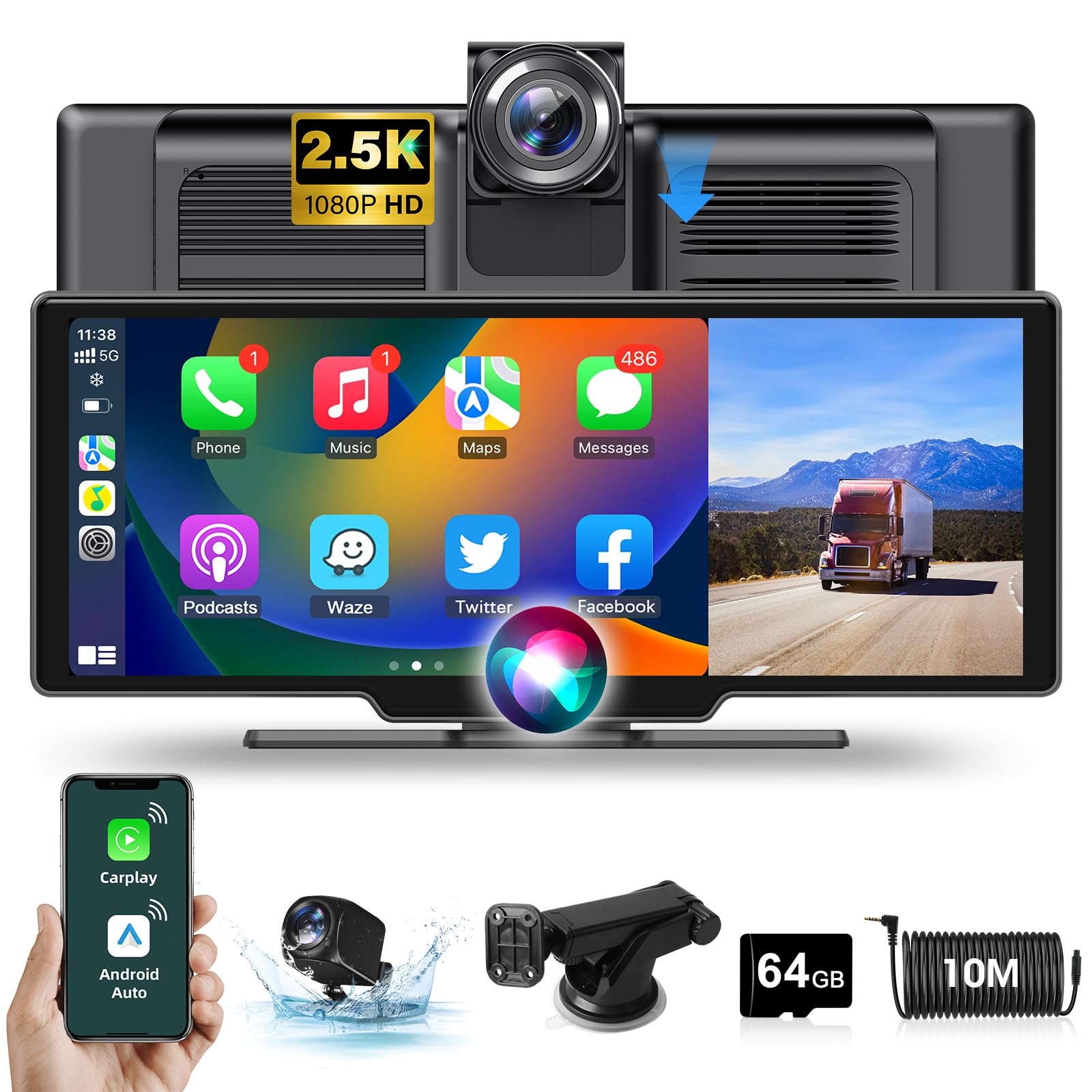 Wireless Carplay Android Auto Display 10.26" con Dashcam