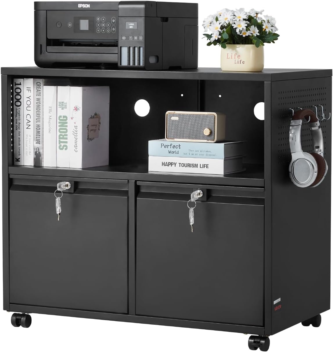 Vevor Mobiletto Portadocumenti Metallo 2 Cassetti con Serratura - immagine 1