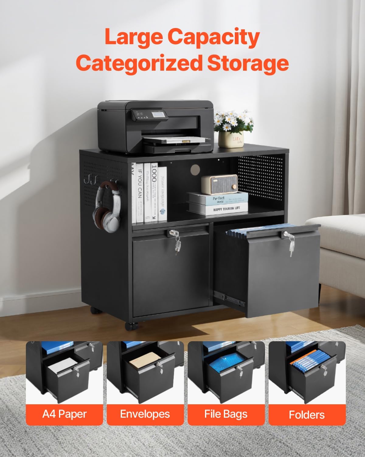 Vevor Mobiletto Portadocumenti Metallo 2 Cassetti con Serratura - immagine 5