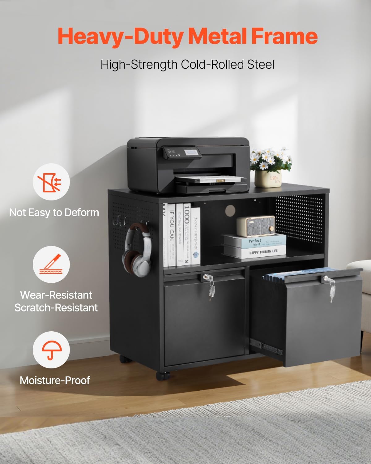 Vevor Mobiletto Portadocumenti Metallo 2 Cassetti con Serratura - immagine 6