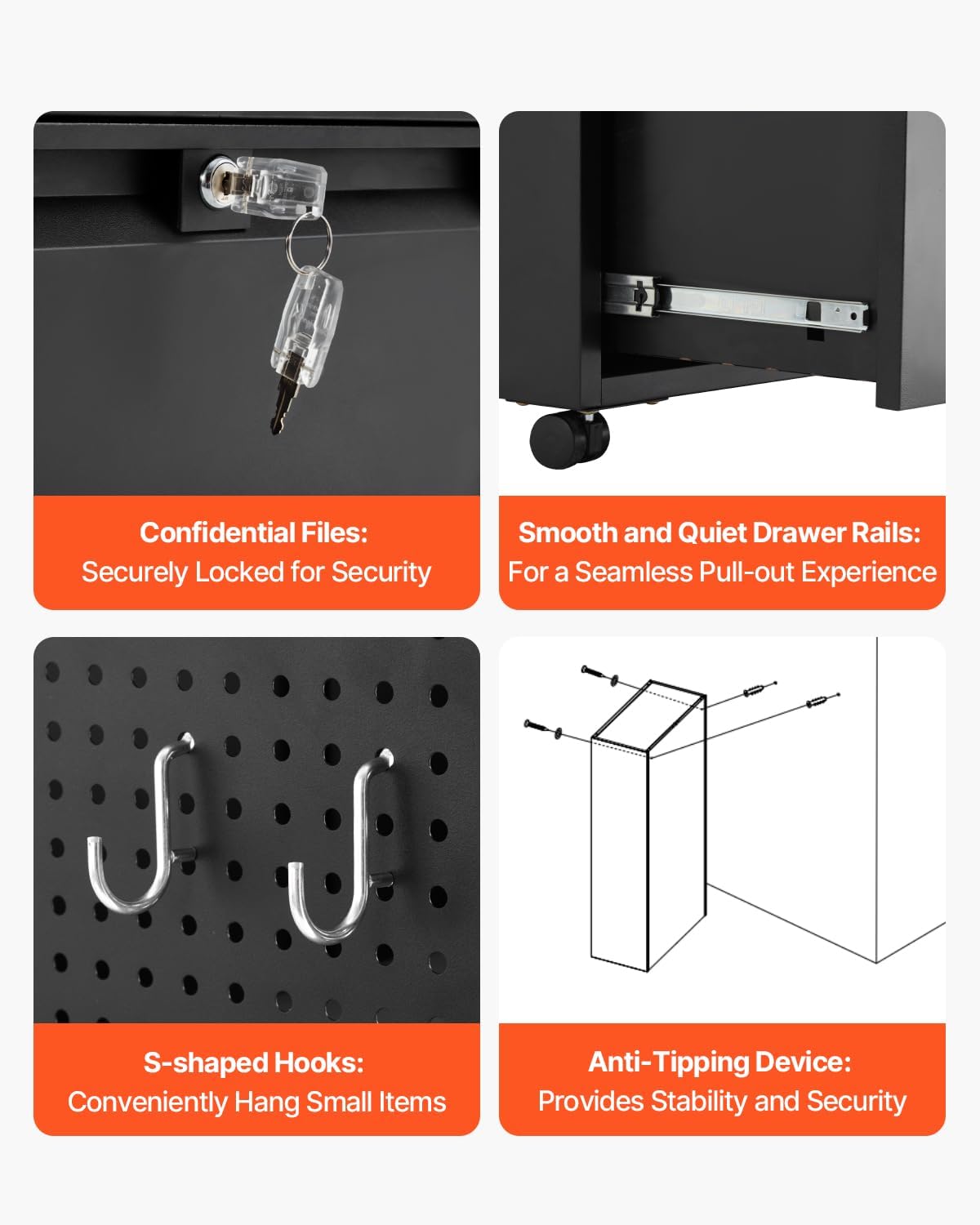 Vevor Mobiletto Portadocumenti Metallo 2 Cassetti con Serratura - immagine 8