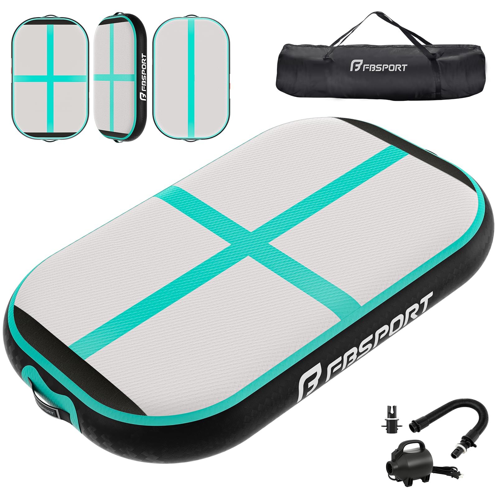 FBSPORT Airtrack - Tappetino da ginnastica con pompa ad aria, spessore 20 cm, spessore 60 cm, con borsa per il trasporto, per casa, esterni, yoga, esercizi