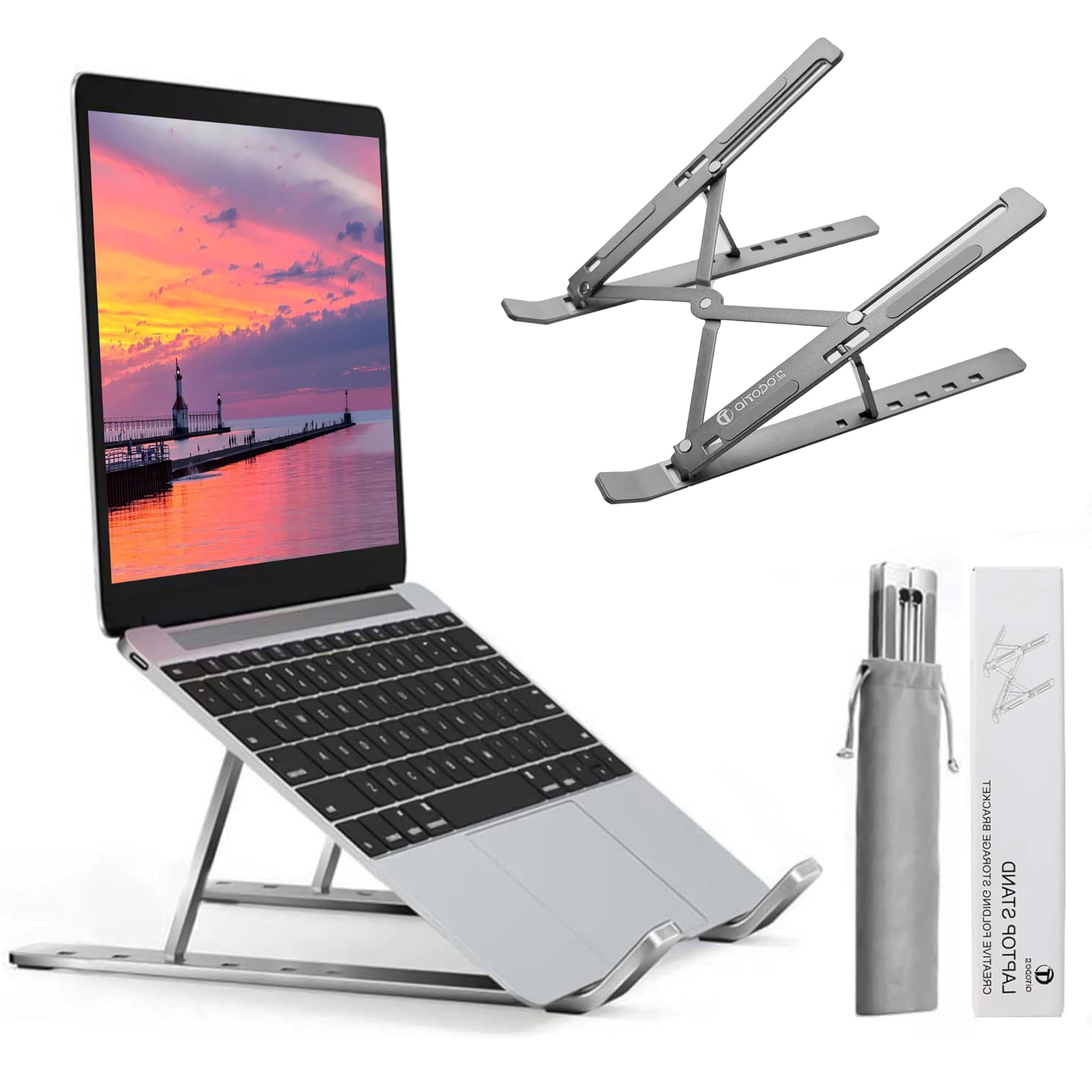 AiTodos® Supporto PC Portatile Pieghevole in Alluminio, Grigio