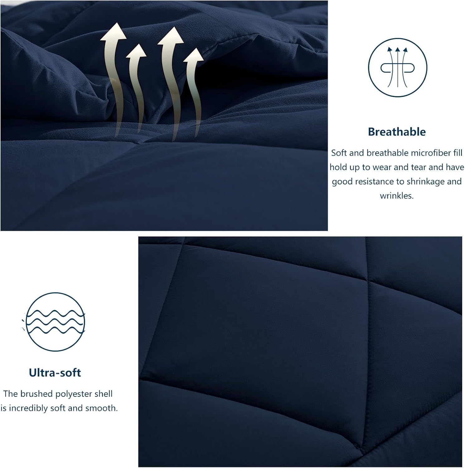 Wavve Piumino Quattro Stagioni Letto Singolo 135x200, Blu Marino - immagine 4