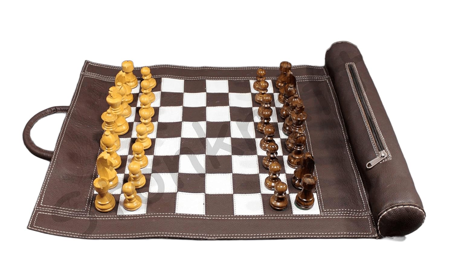 Stonkraft Set Scacchi in Vera Pelle Arrotolata 19"x15", Marrone