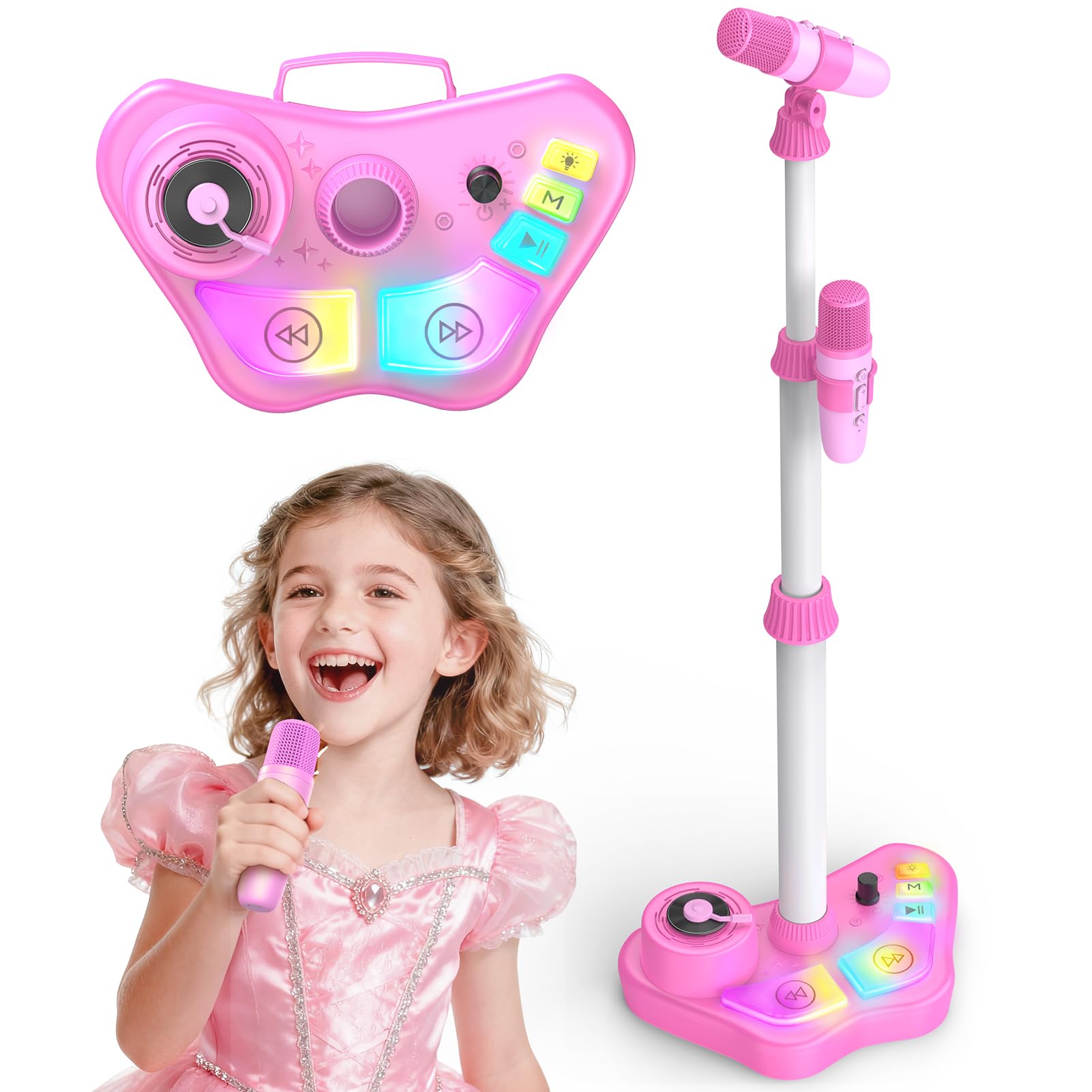 Microfono Karaoke per Bambini con Supporto, Rosa