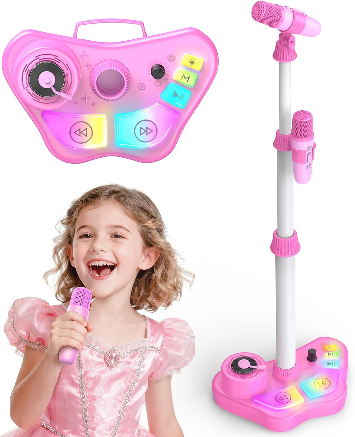Microfono Karaoke per Bambini con Supporto, Rosa - immagine 1