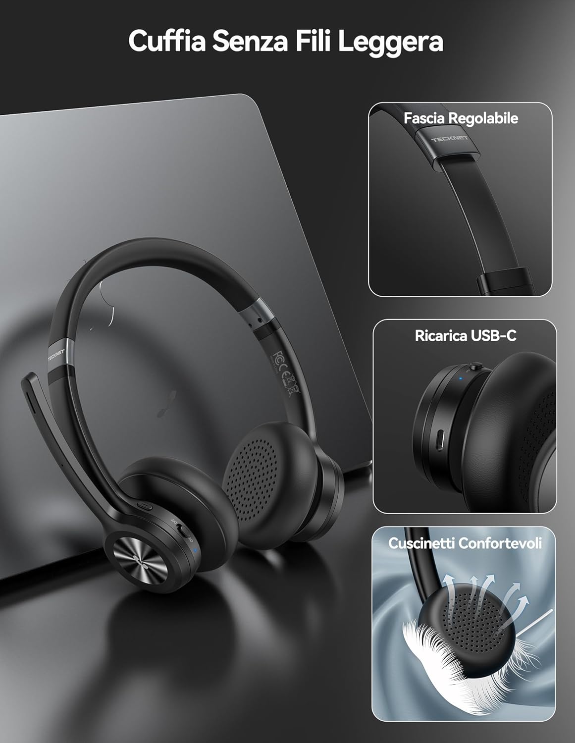 Tecknet Cuffie Bluetooth con Microfono e ANC - immagine 6