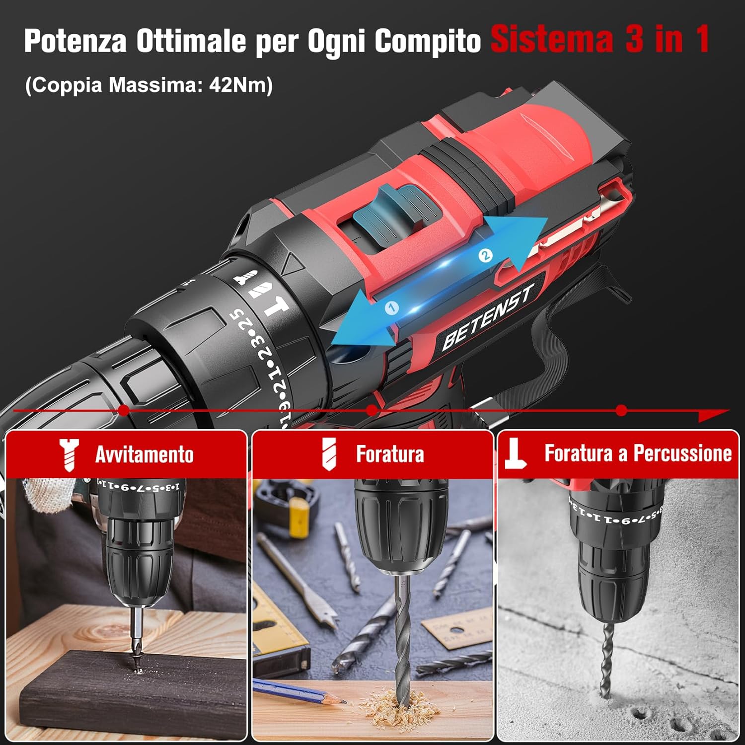 Betenst Trapano Avvitatore a Batteria 21V - immagine 5