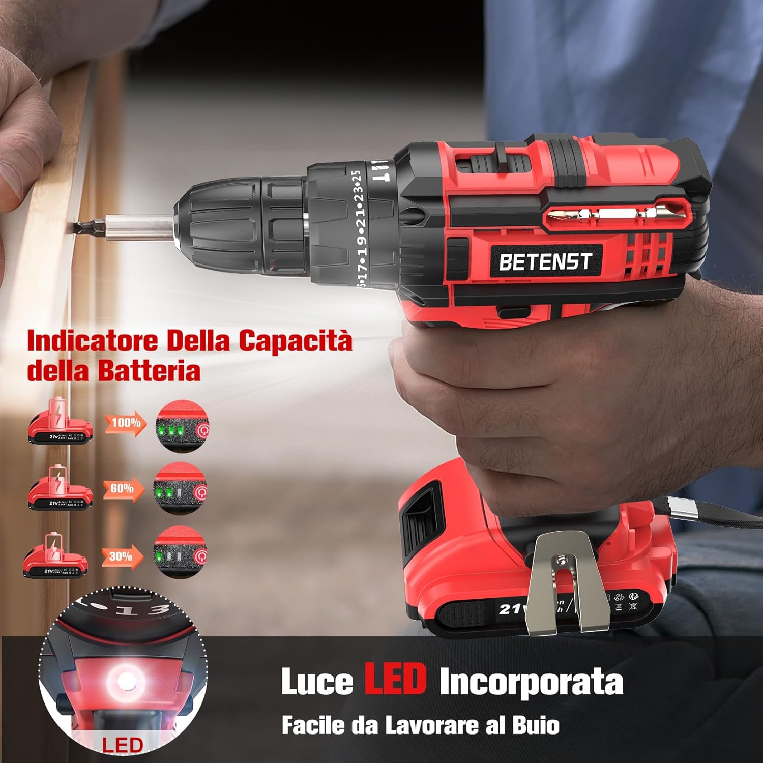 Betenst Trapano Avvitatore a Batteria 21V - immagine 7