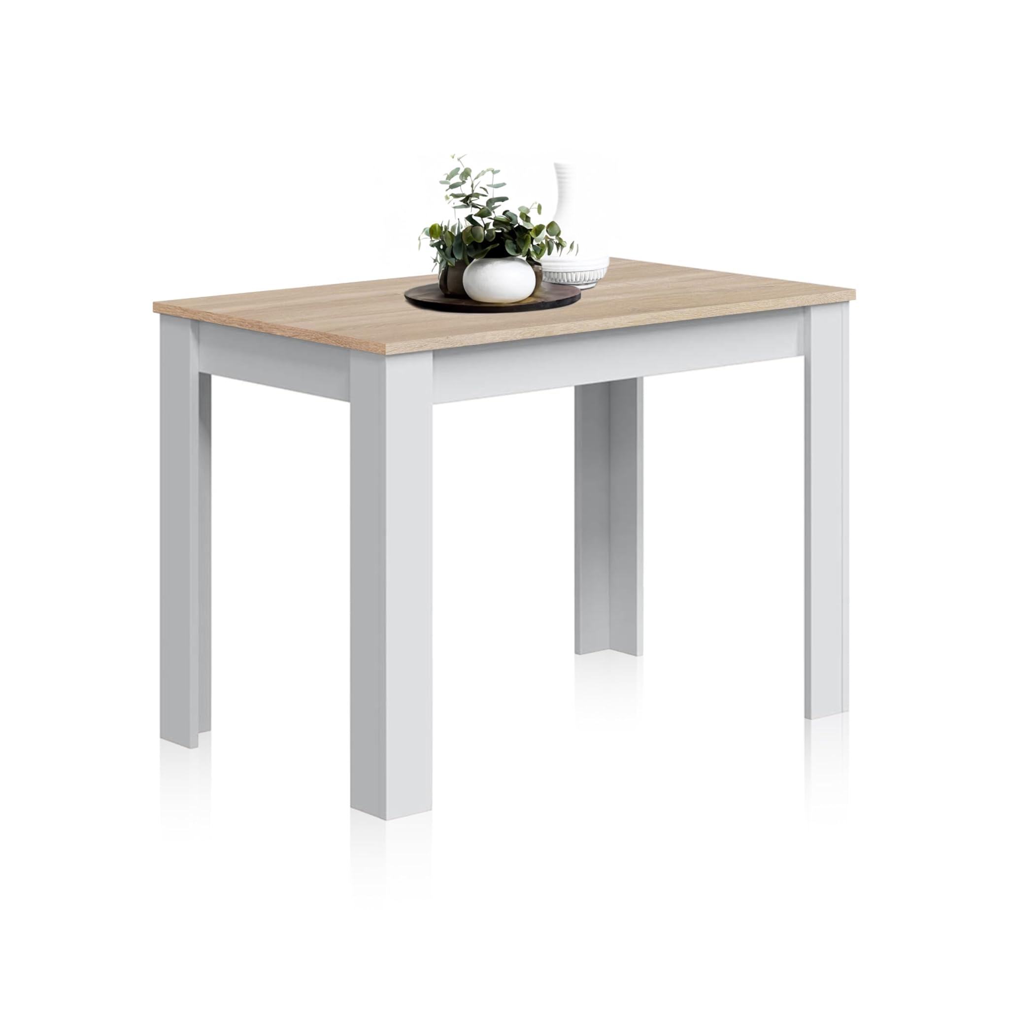 Habitdesign Cloe Tavolo da Pranzo, Melamina, Bianco/Rovere, L108,5 x H78 x P67cm
