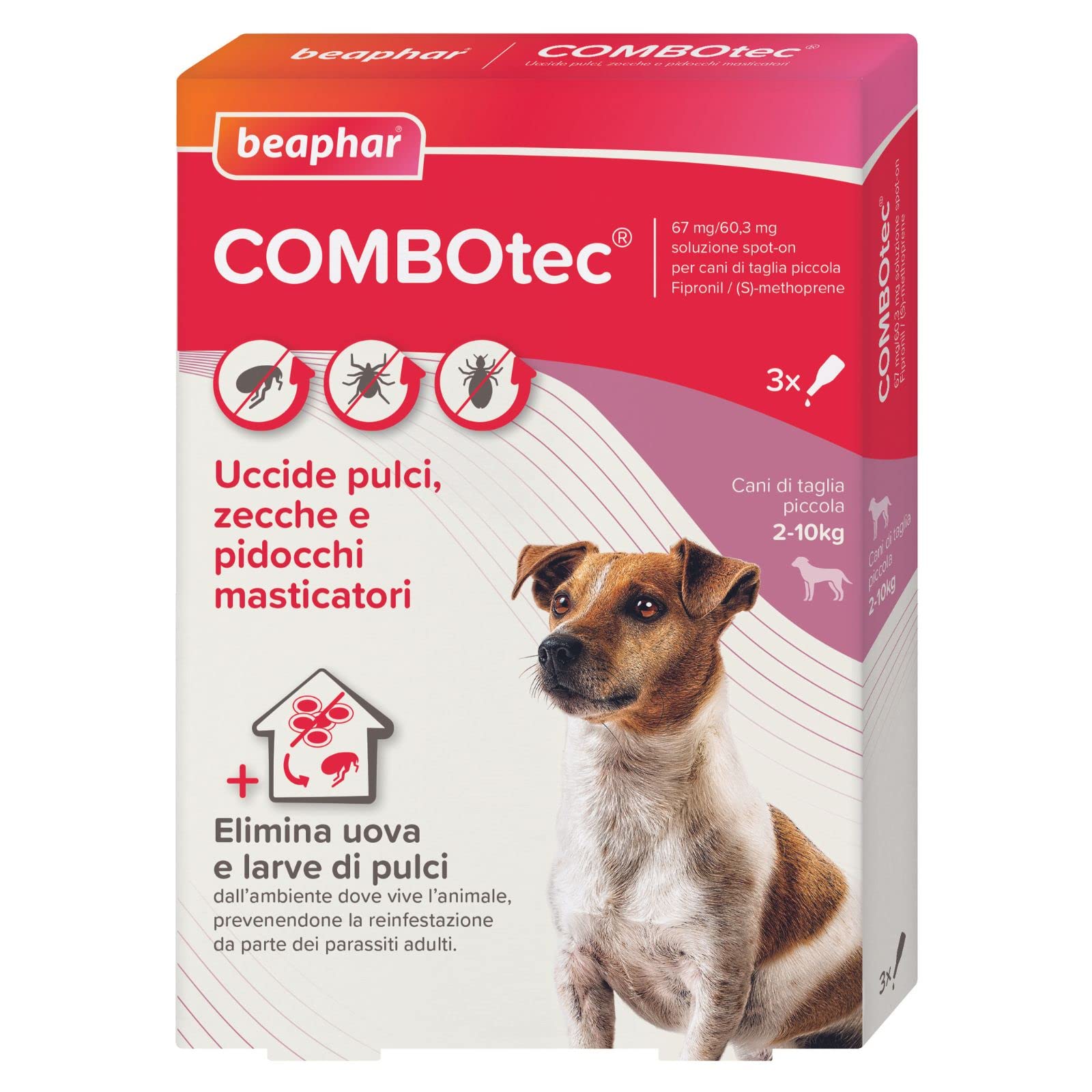Beaphar COMBOTEC Antiparassitario per Cane Taglia Piccola (2-10 Kg), Protegge da Pulci, Zecche, Uova, Larve e anche la Casa - In Confeziona da 3 Pipette