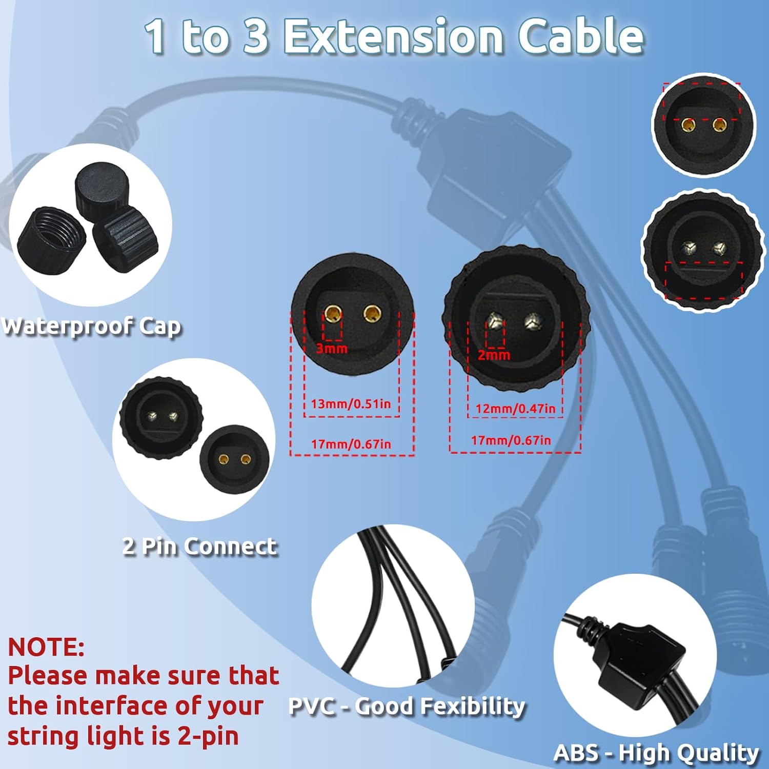 Connettore Luci Natale 1-a-3 2 Pin Splitter IP65 - immagine 4