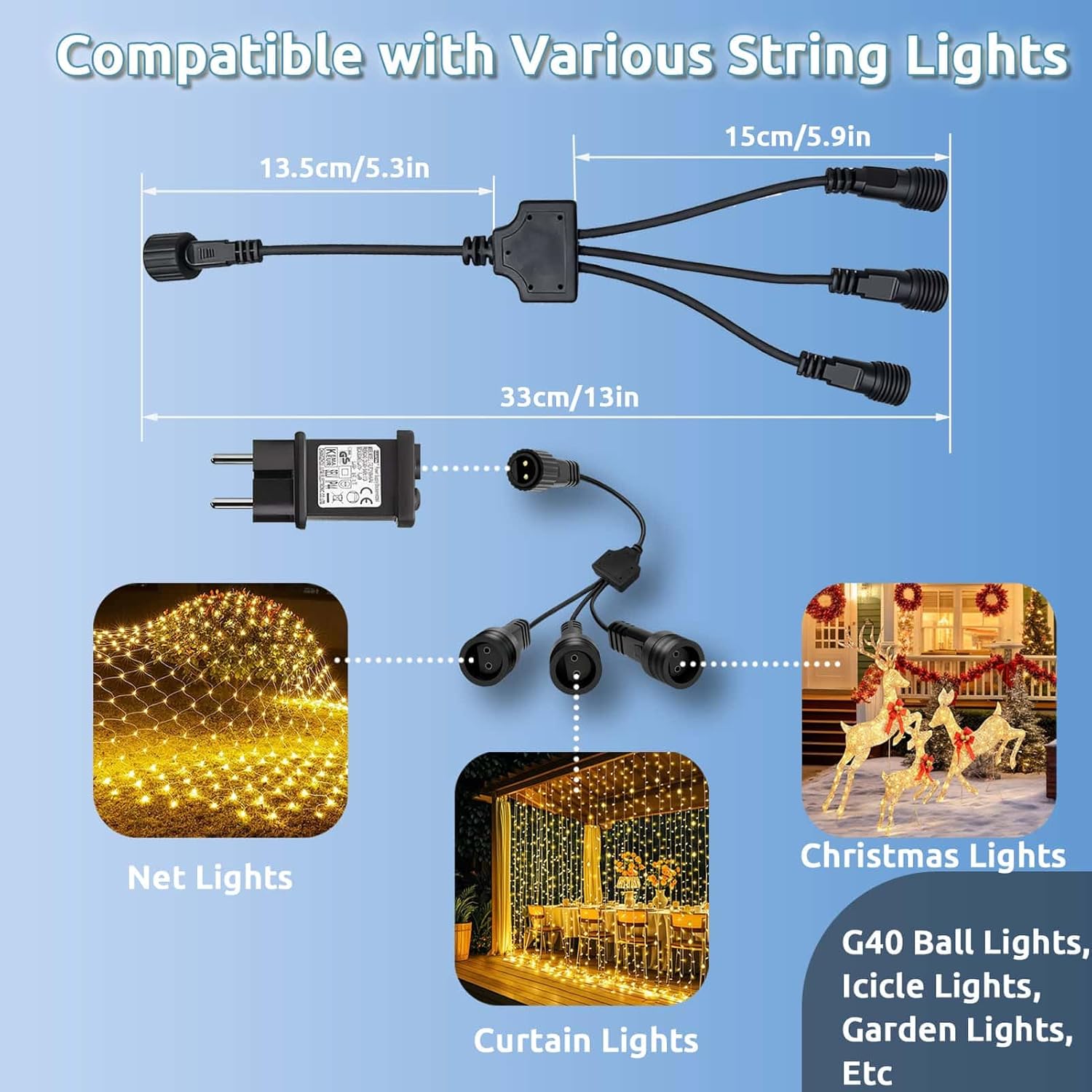 Connettore Luci Natale 1-a-3 2 Pin Splitter IP65 - immagine 5