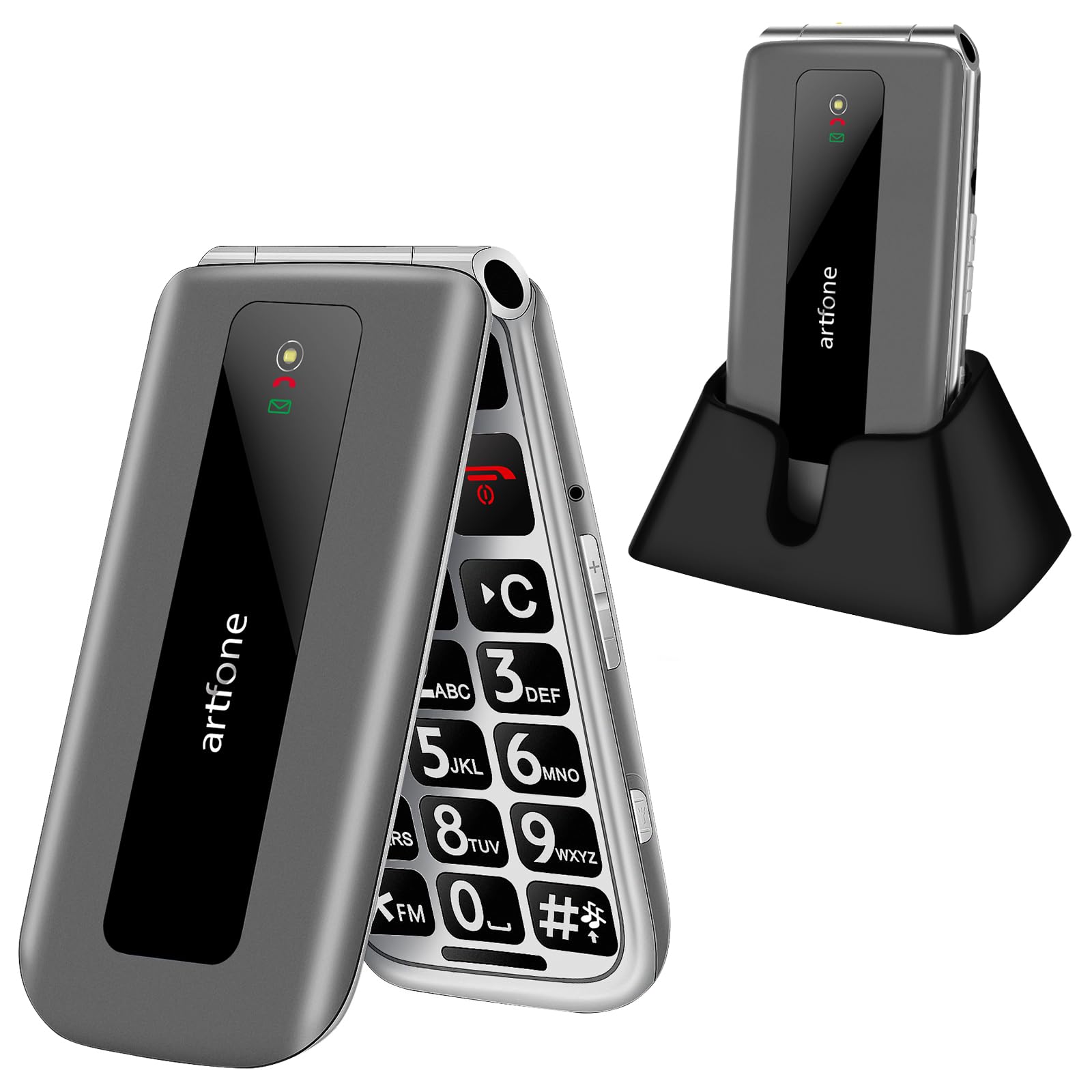 Artfone F30 4G - Telefono Cellulare Flip per Anziani, Grigio
