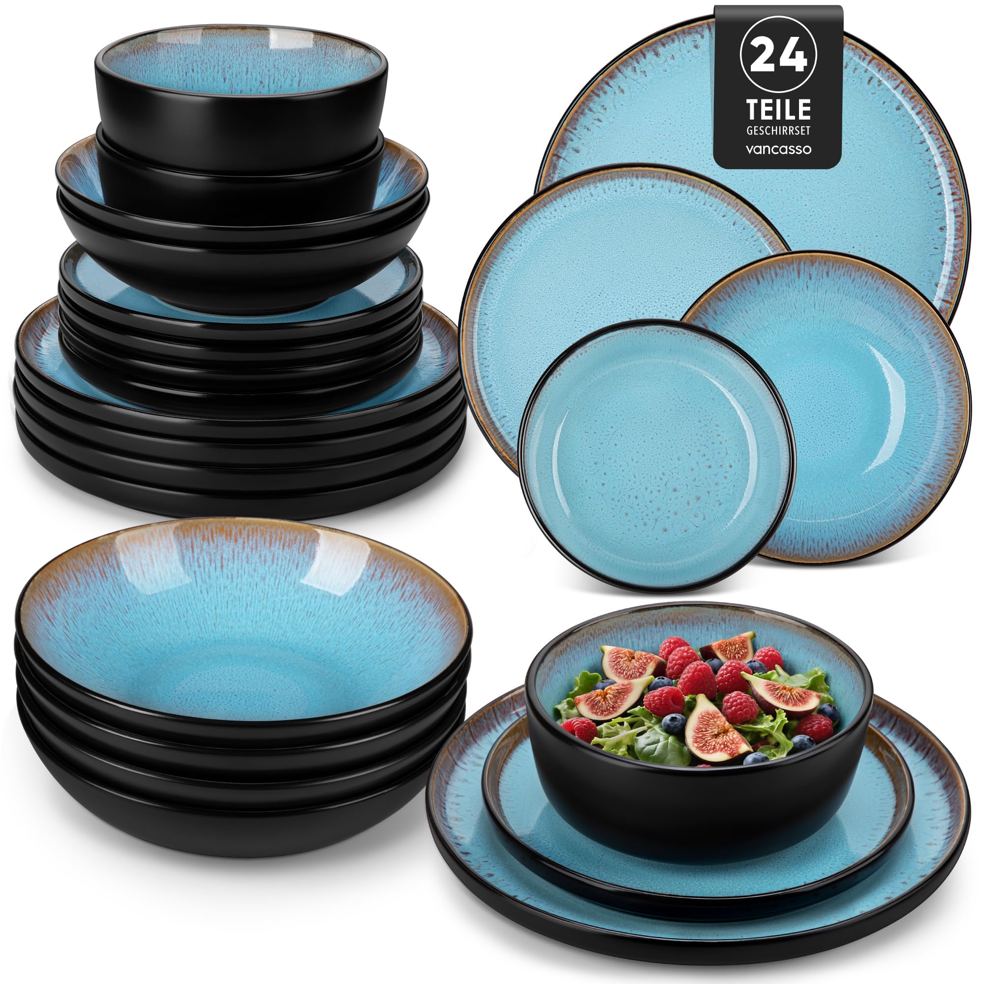 Vancasso AMBER Servizio Piatti 24 Pezzi in Gres, Blu