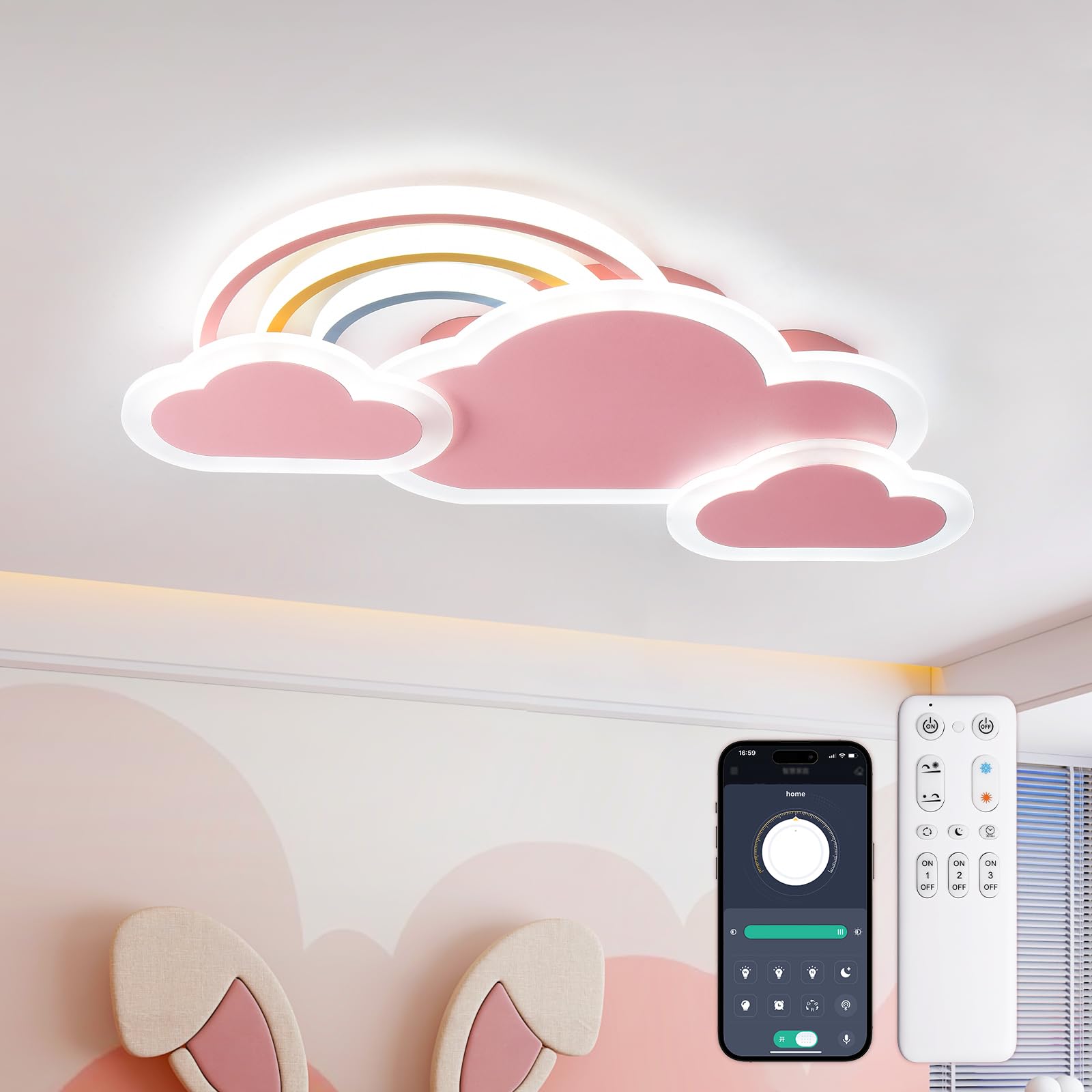 Yzbeimdai Plafoniera Cameretta Bambini 55cm/30W, Rosa