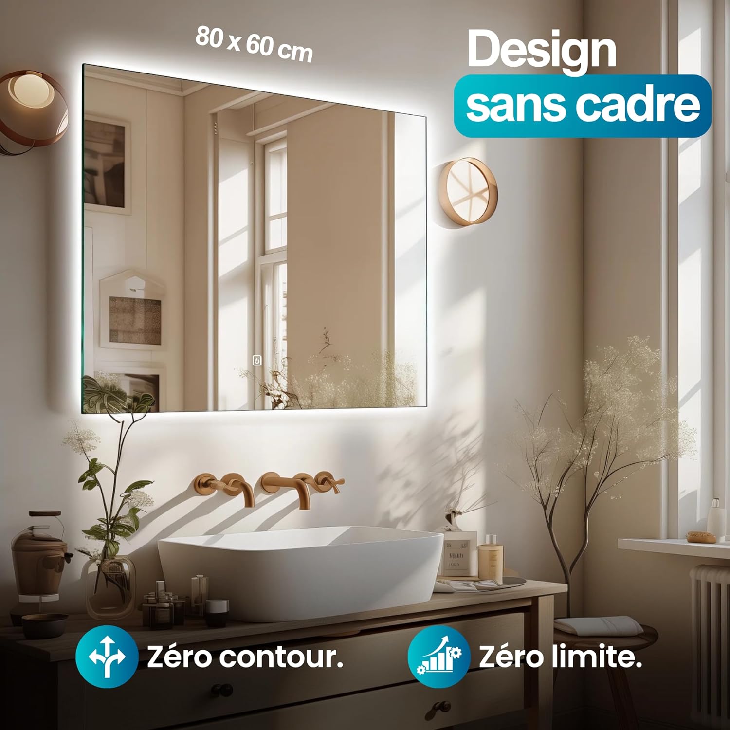 Specchio da Parete Infinity LED 60x80cm per Bagno - immagine 6