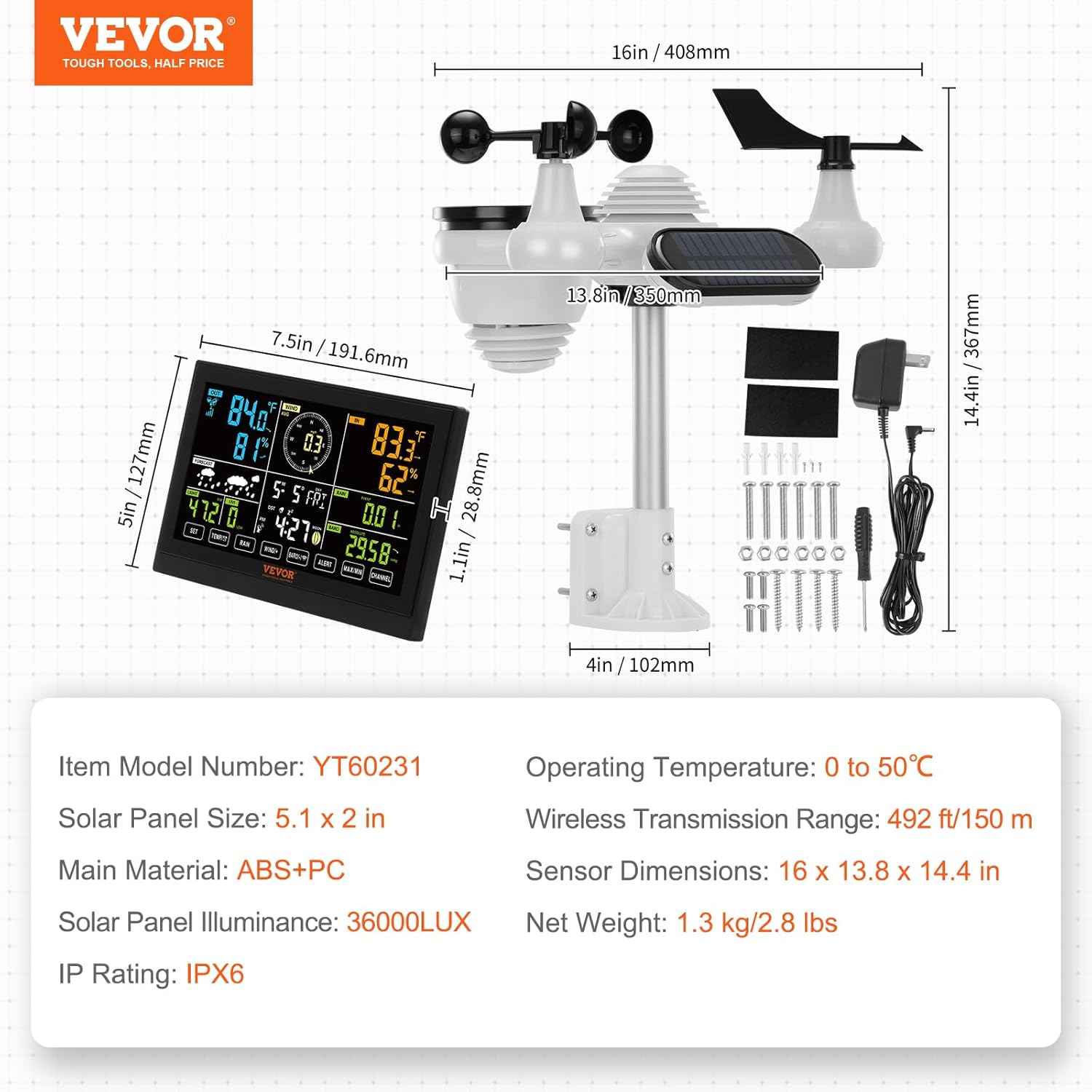 Vevor Stazione Meteorologica Wireless Solare 7,9 Pollici - immagine 8