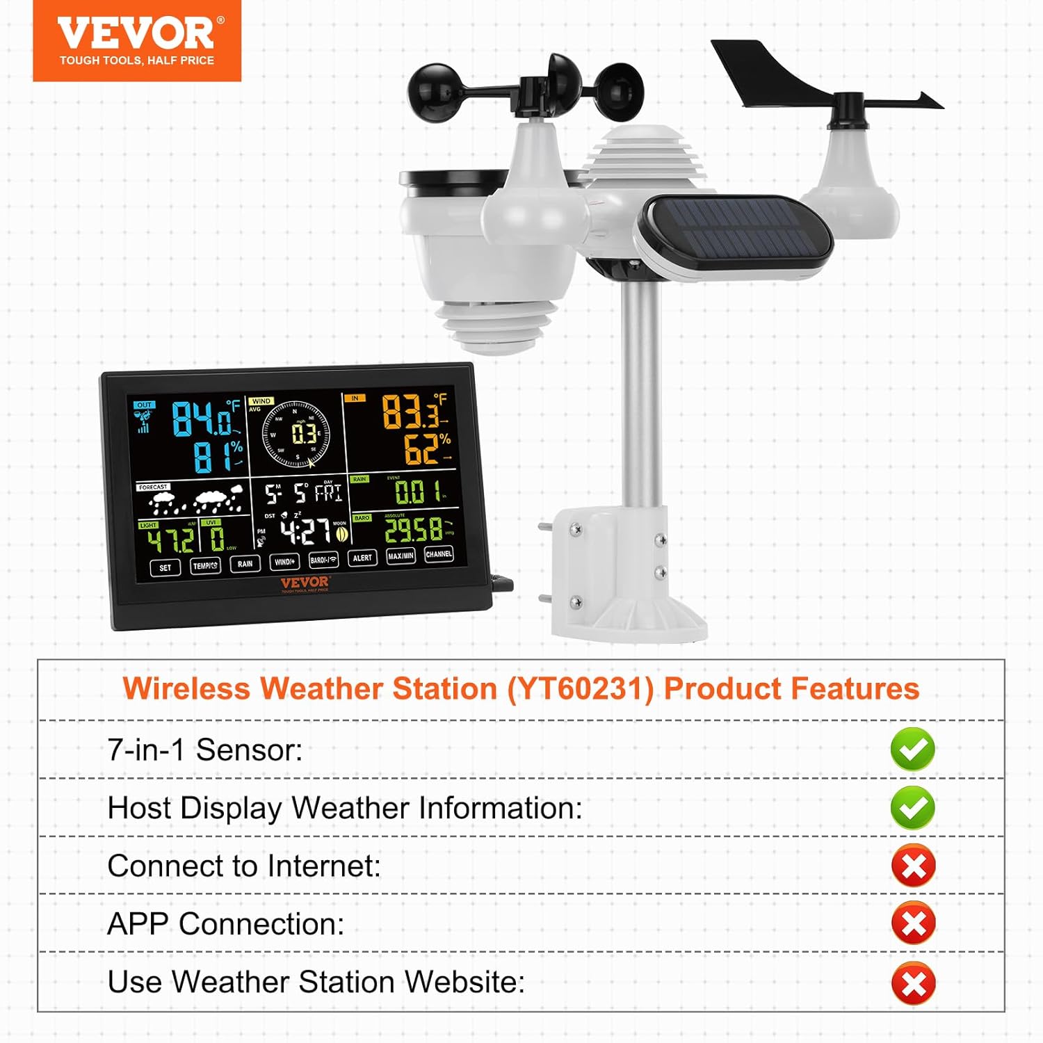 Vevor Stazione Meteorologica Wireless Solare 7,9 Pollici - immagine 9