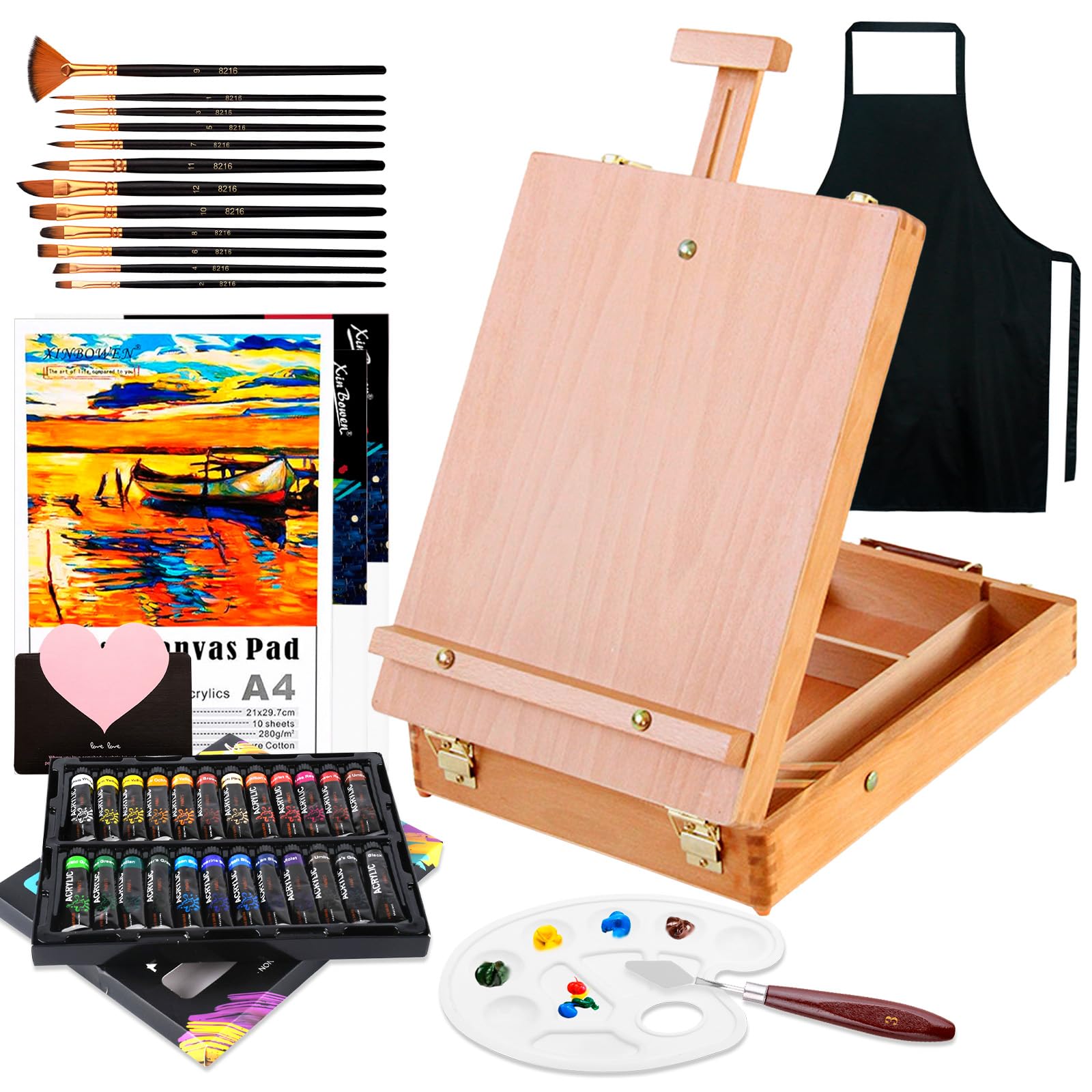 Cavalletto da Tavolo e Set Pittura Acrilica 44 Pezzi