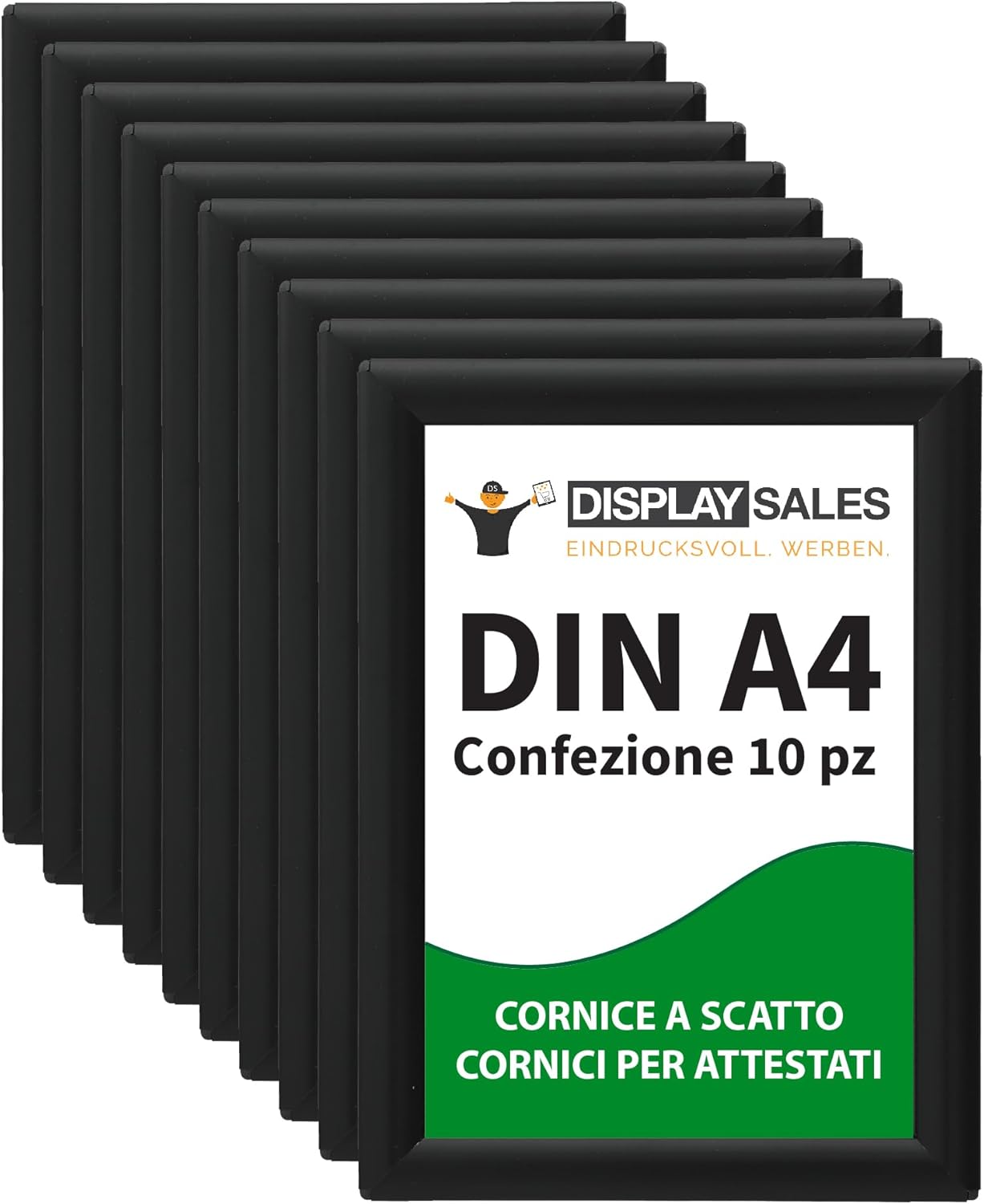 Display Sales Cornice a Scatto DIN A4, 10 Pezzi, Nero