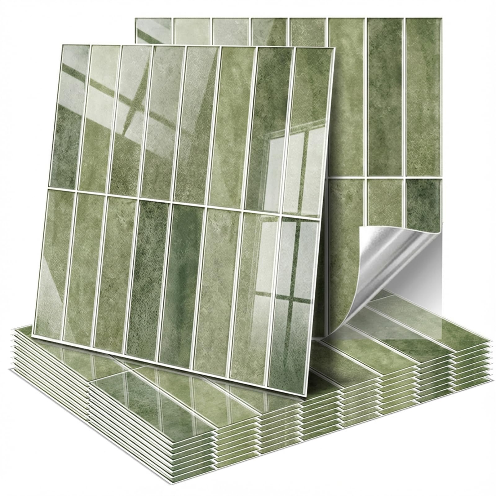 Adesivi per Piastrelle 3D Autoadesivi 30x30 cm, Verde Senape