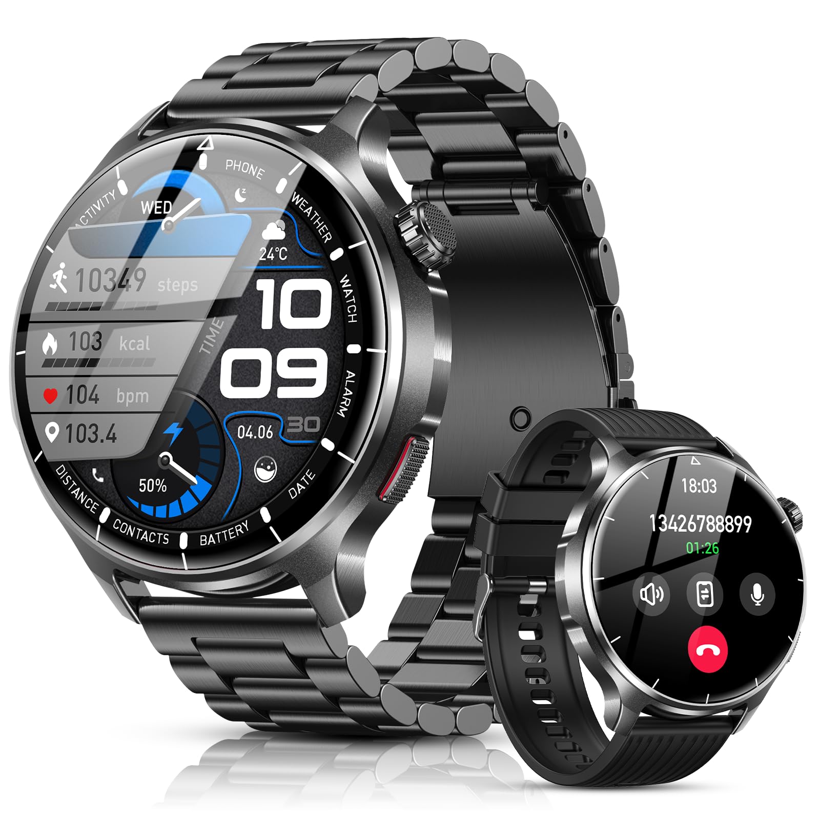 Smartwatch Uomo Militare 1000mAh HD 1.53" con Chiamate Bluetooth