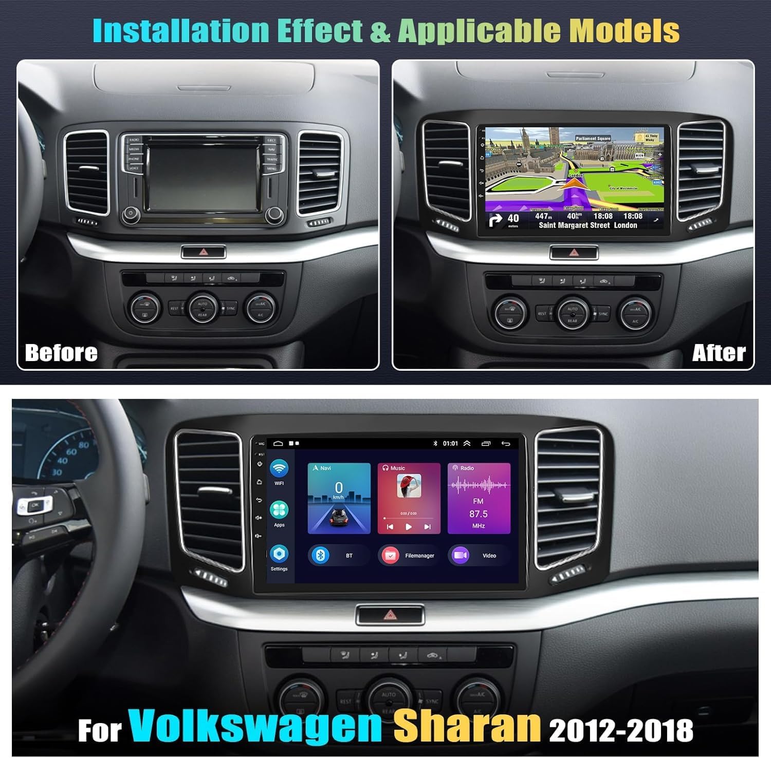 Autoradio Android 13 per Volkswagen Sharan 2012-2018 2+64G - immagine 2