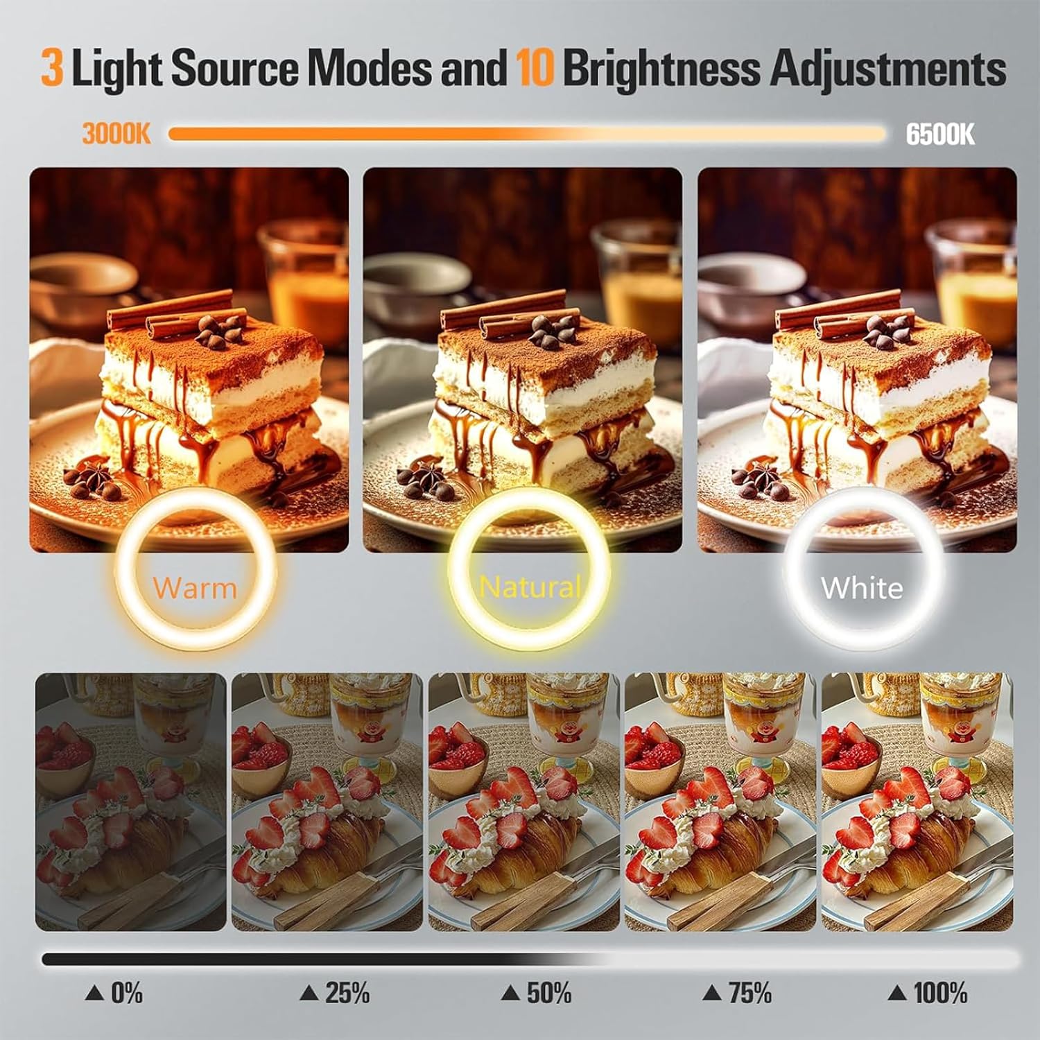 Ring Light 10'' con Supporto Telefono e Due Basi - immagine 5