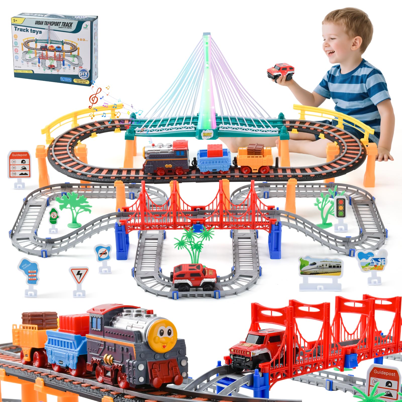Trenino Elettrico 140 PCS Piste Flessibili con Ponte