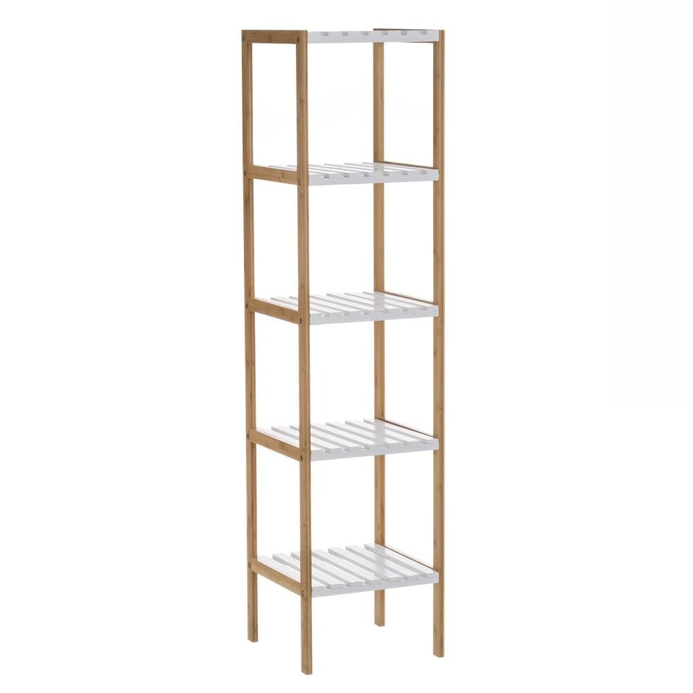 DRW Scaffale da pavimento con 5 ripiani in legno e MDF in naturale e bianco