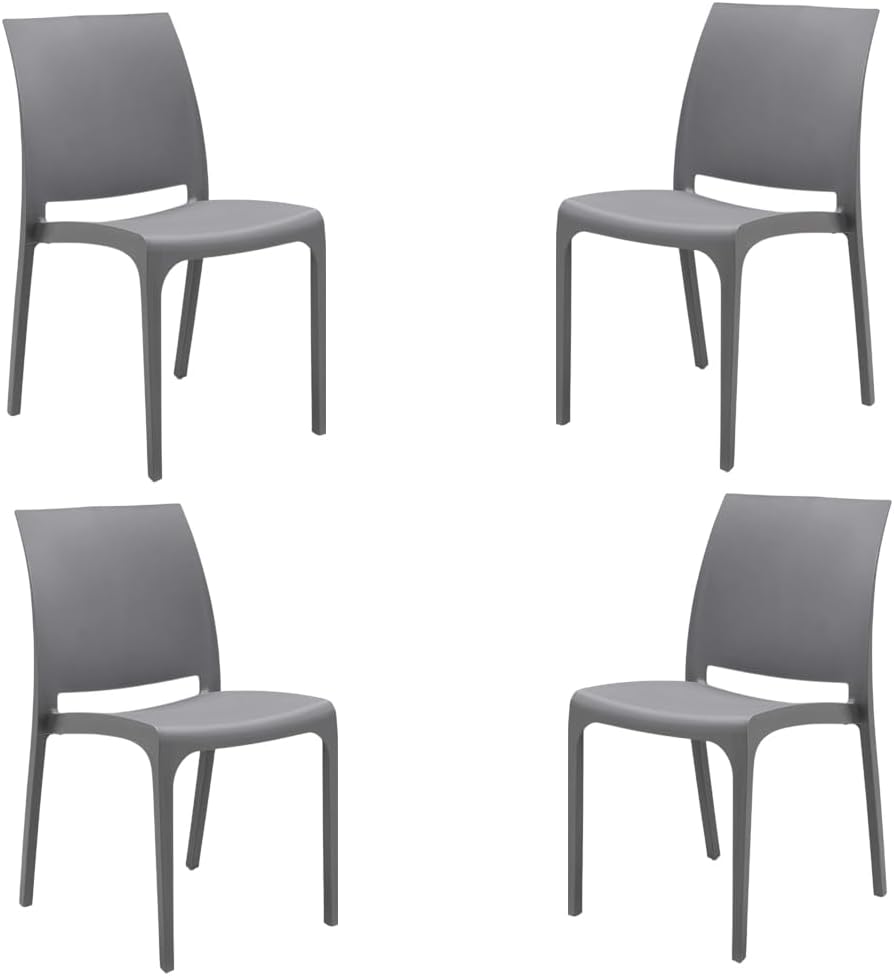 Sedia Impilabile Moderna in Polipropilene Volga, Grigio (4 Sedie)