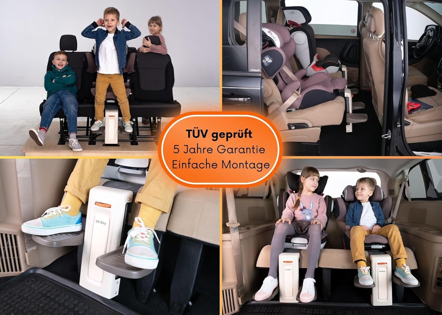 OKIDAY Poggiapiedi per seggiolini auto - arancione per sedili auto 15-36 kg - immagine 3