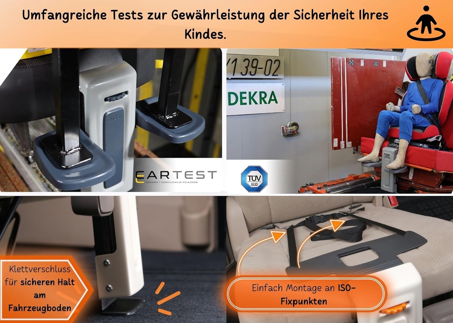 OKIDAY Poggiapiedi per seggiolini auto - arancione per sedili auto 15-36 kg - immagine 5