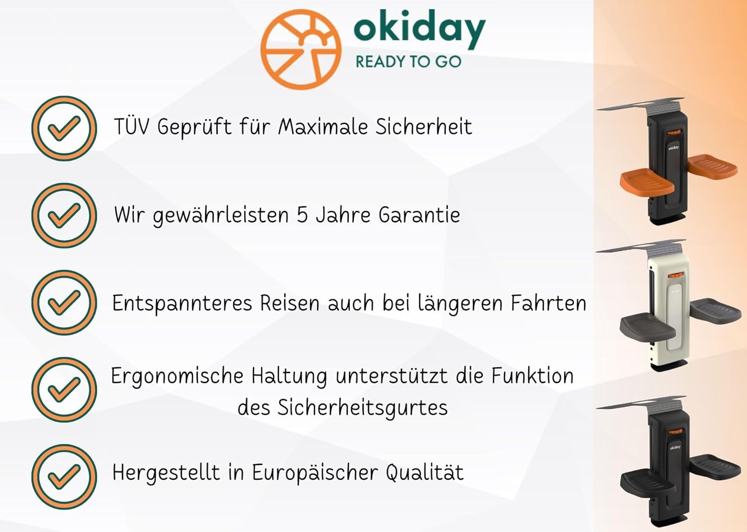 OKIDAY Poggiapiedi per seggiolini auto - arancione per sedili auto 15-36 kg - immagine 7