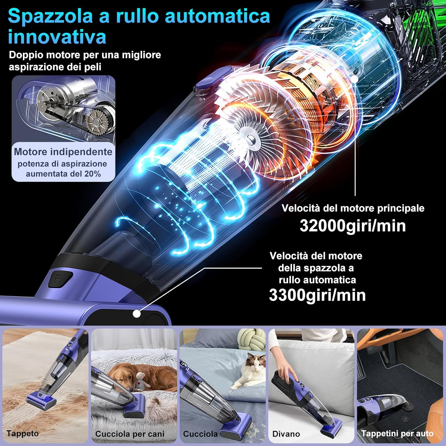 Vankarr Aspirabriciole Senza Fili Potente 17000pa - immagine 2