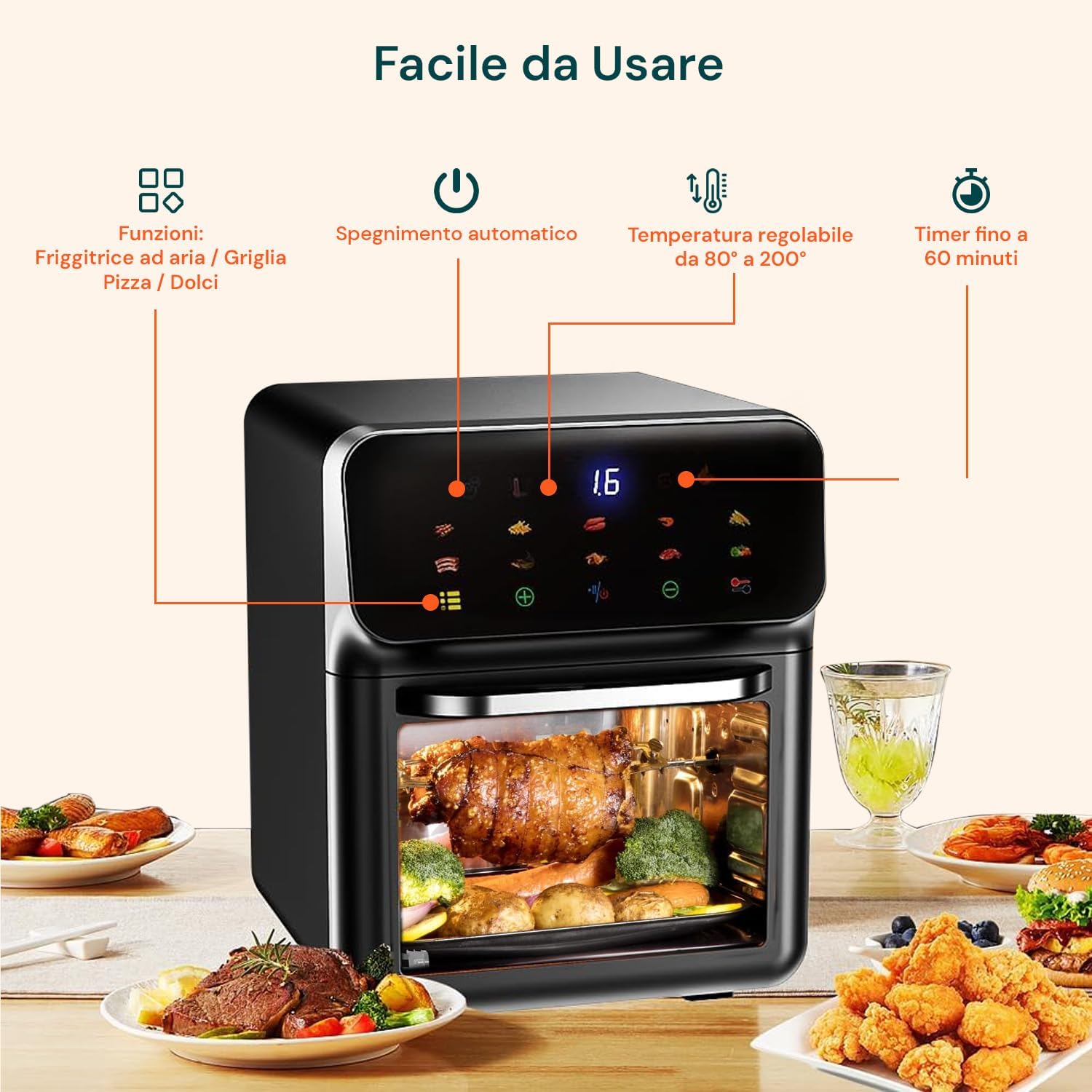 Wintem Friggitrice ad Aria Digitale 12L 1800W - immagine 6