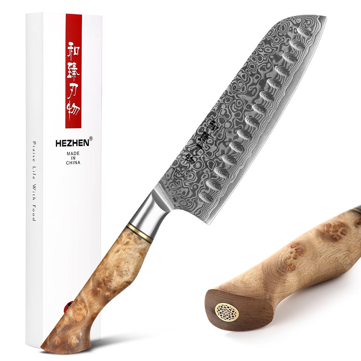Hezhen Coltello Santoku Damasco 18cm