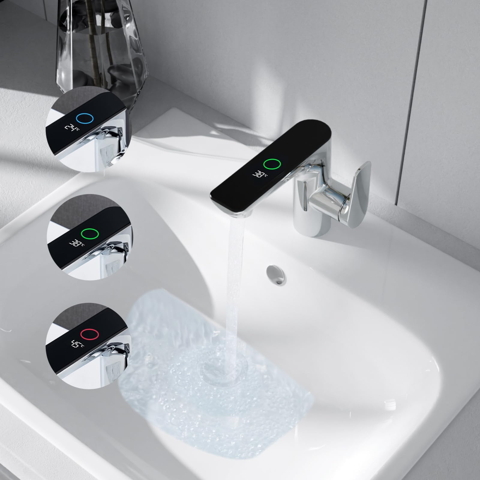 Detbom Rubinetto Lavabo Smart con Display LED