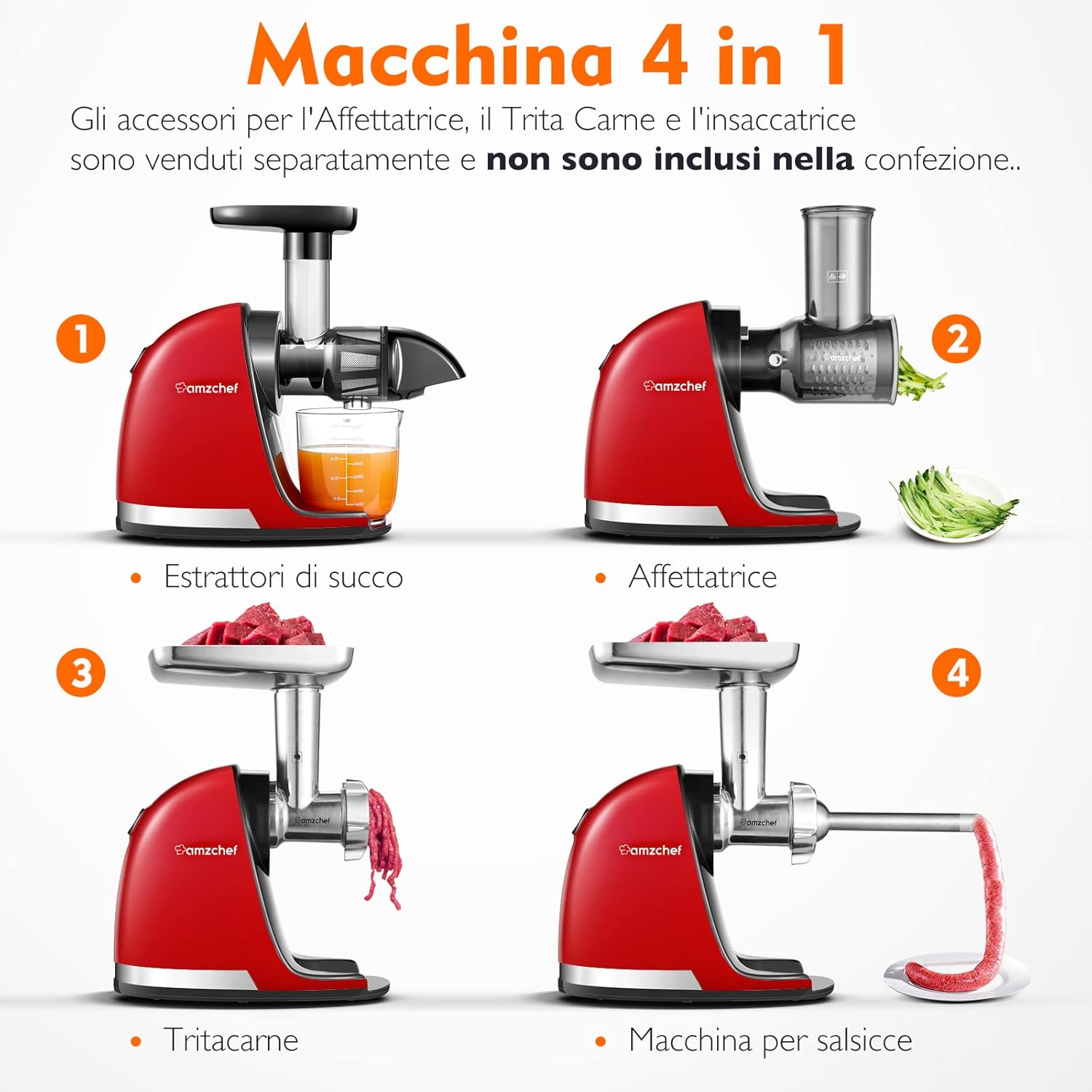 Amzchef Estrattore a Freddo per Frutta e Verdura, Rosso - immagine 6