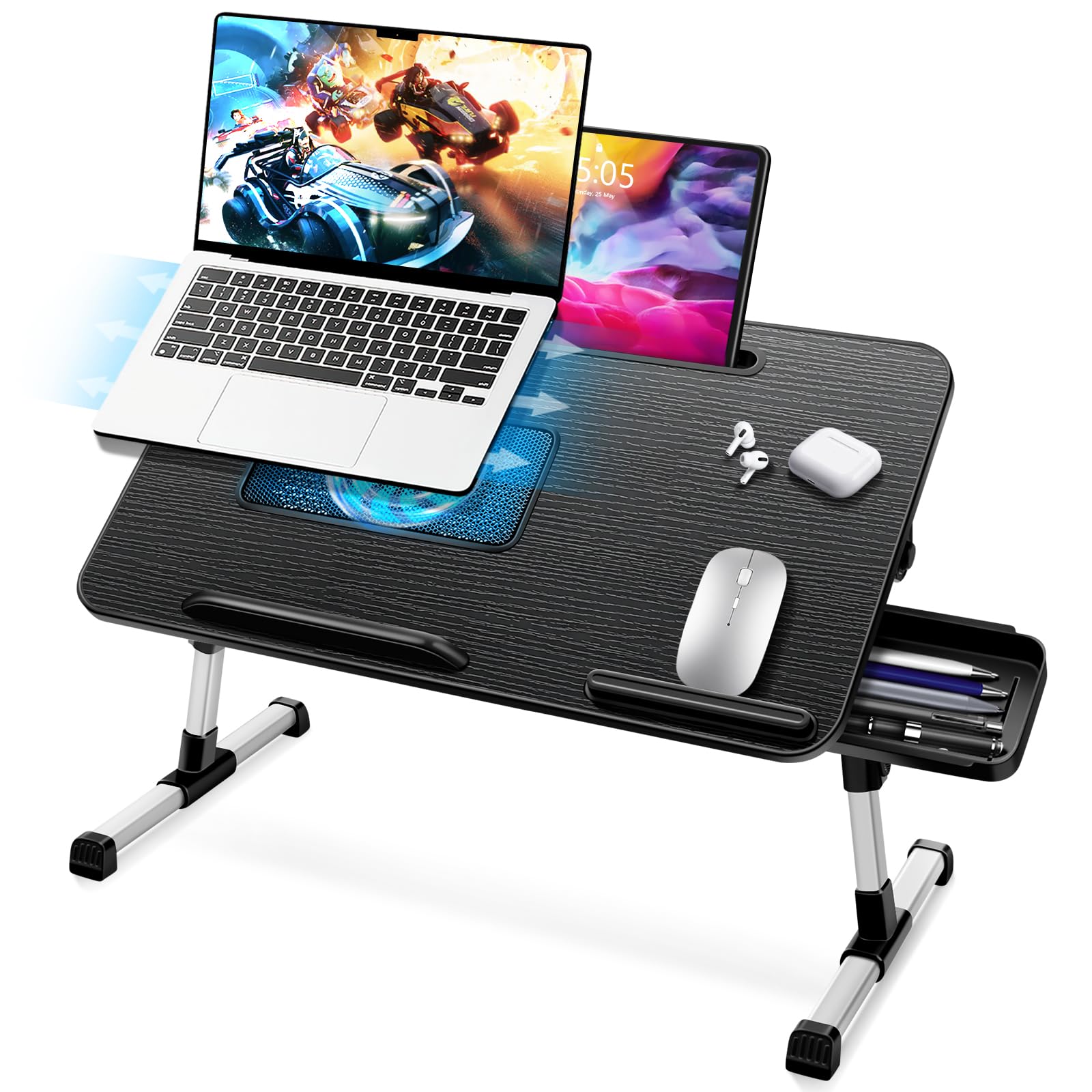 Icare Tavolino da Letto Regolabile 53x30cm, Nero