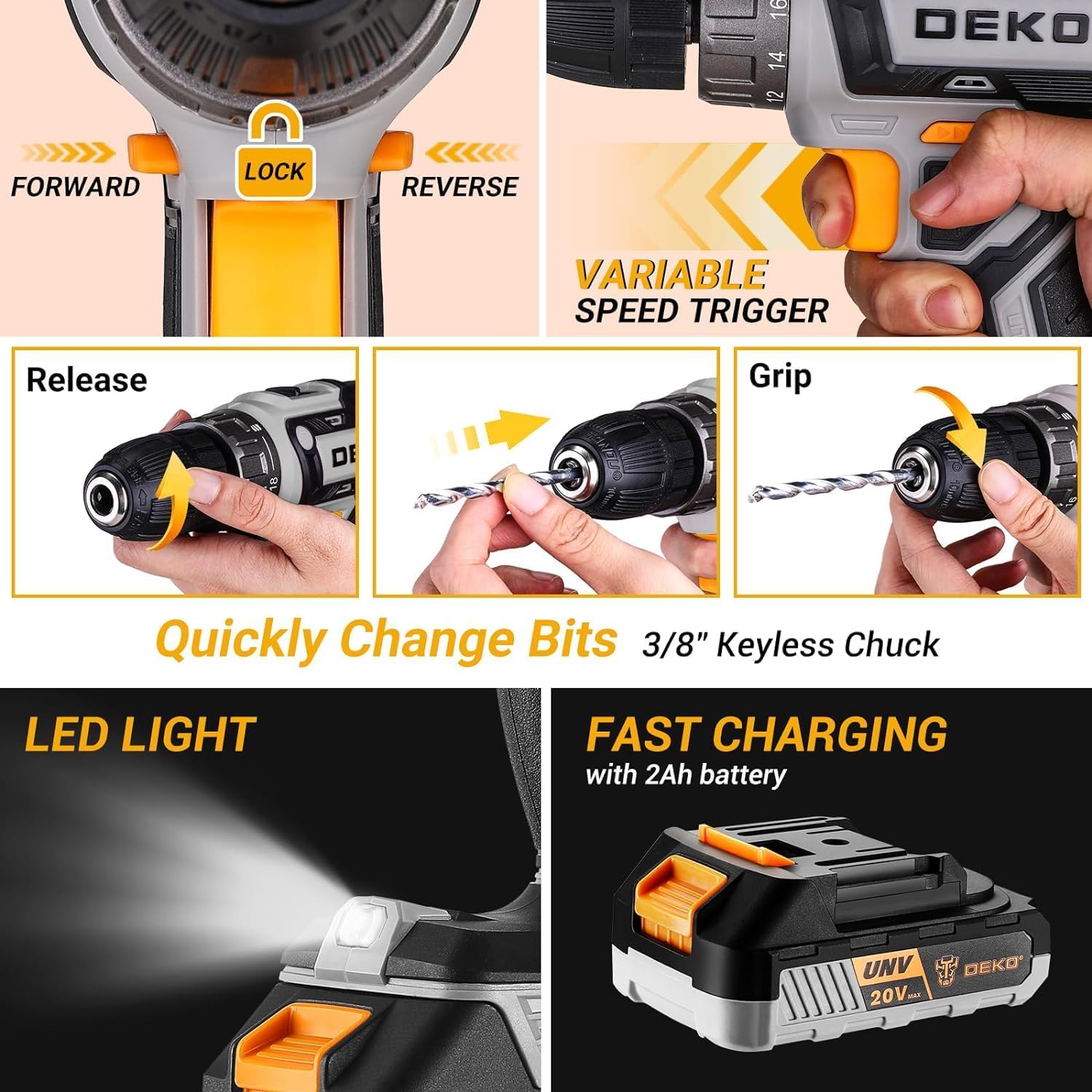 Deko Cassetta Attrezzi Completa con Trapano Avvitatore 20V - immagine 4