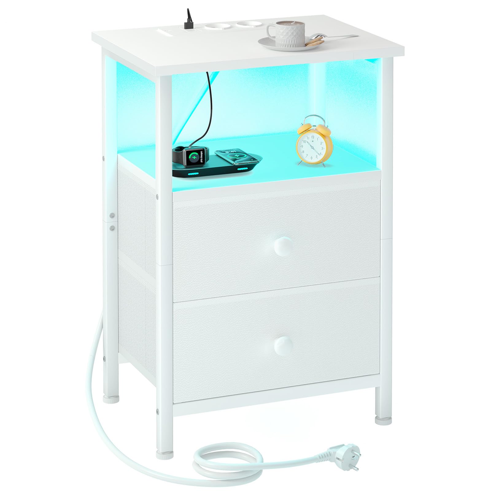 Amhancible Comodino con Stazione di Ricarica, Bianco