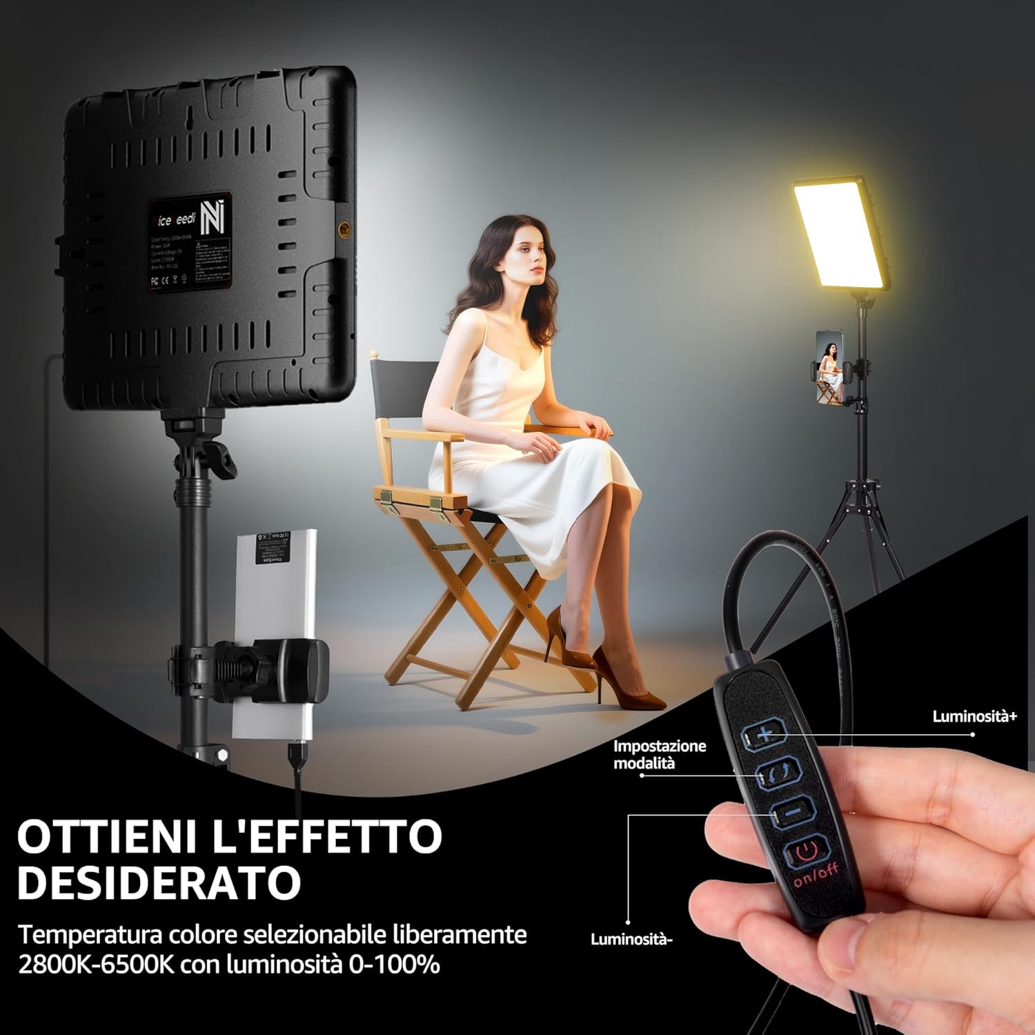 Kit 2 Luci Video a LED Dimmerabili 2800-6500K - immagine 2