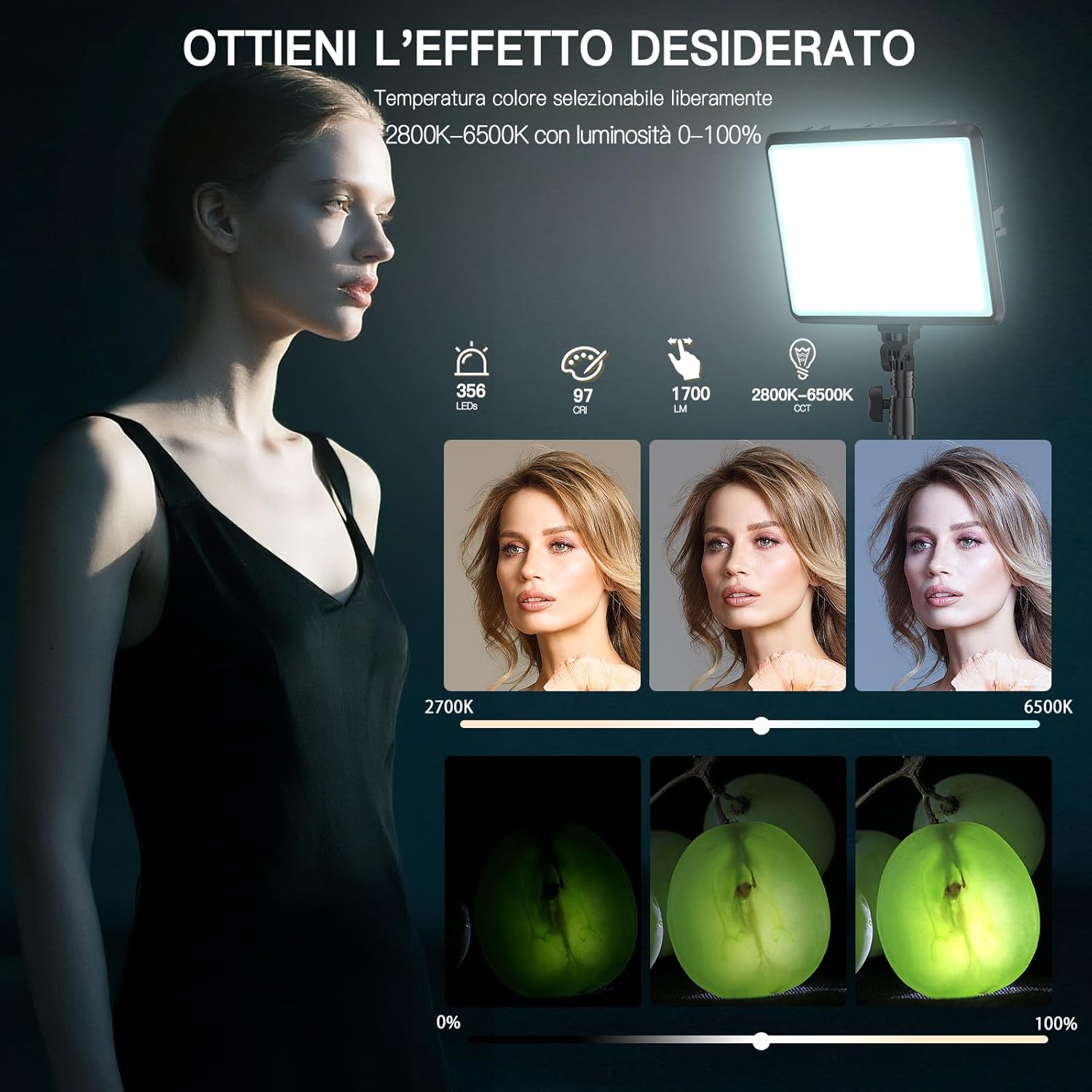 Kit 2 Luci Video a LED Dimmerabili 2800-6500K - immagine 3