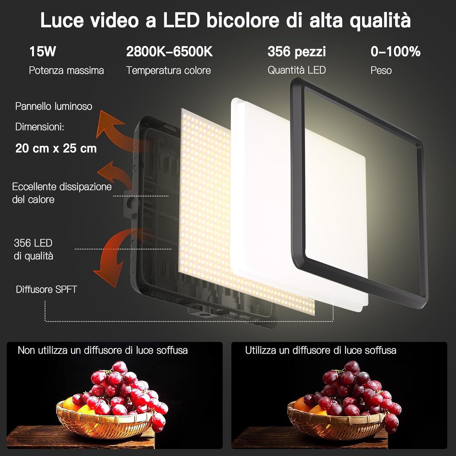 Kit 2 Luci Video a LED Dimmerabili 2800-6500K - immagine 4